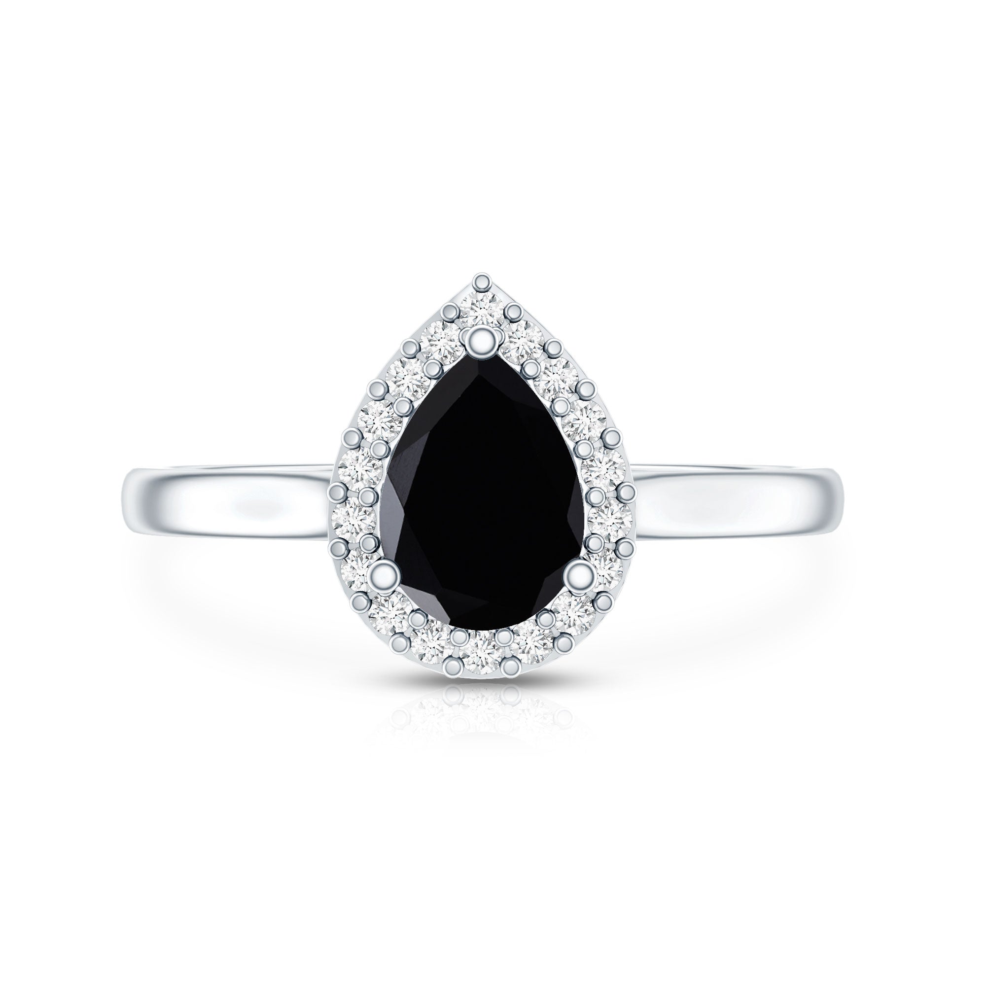 Certified Real Black Spinel Teardrop Engagement Ring with Diamond Halo