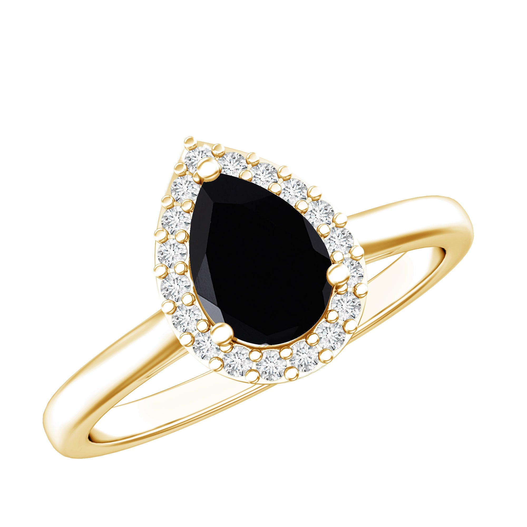 Certified Real Black Spinel Teardrop Engagement Ring with Diamond Halo