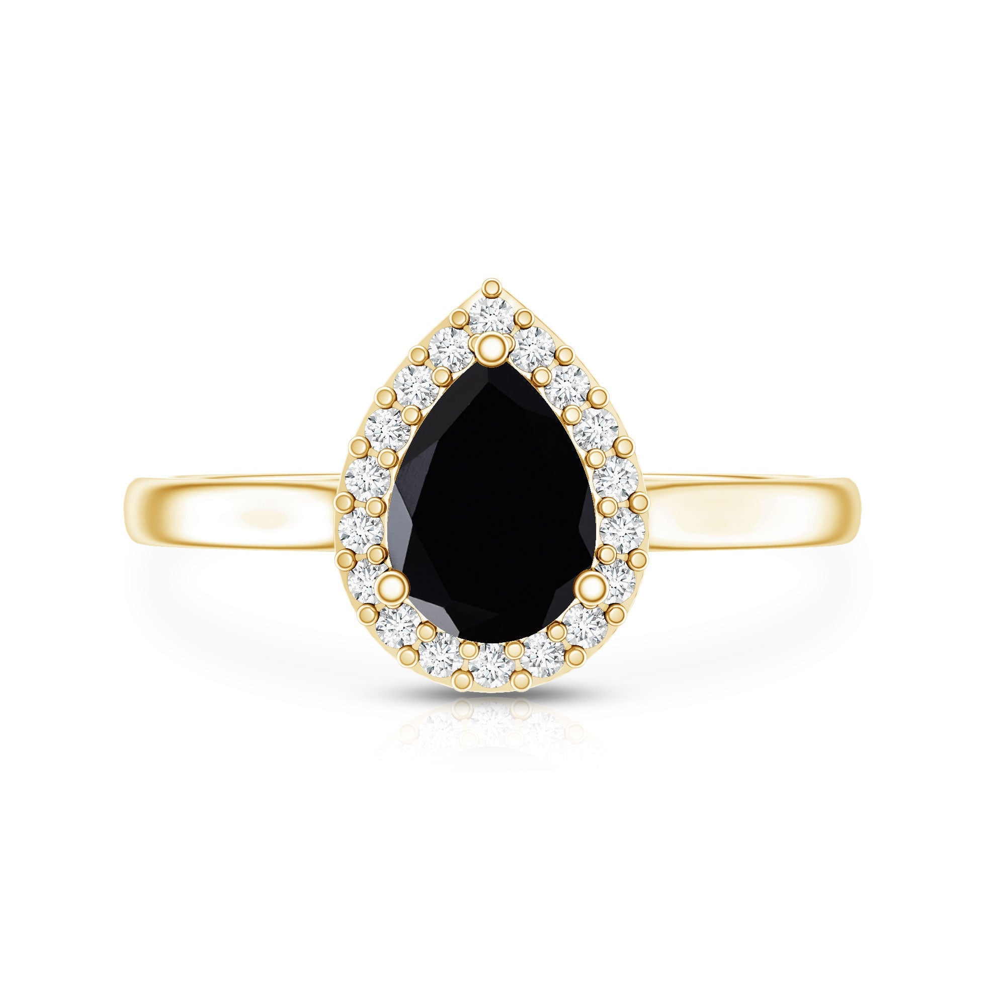 Certified Real Black Spinel Teardrop Engagement Ring with Diamond Halo