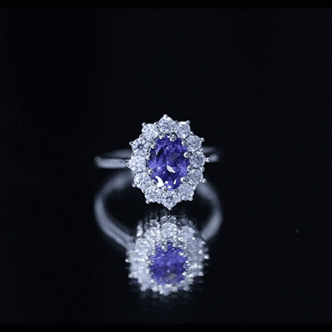 Tanzanite Engagement Ring – 1 Carat Oval Halo Ring with Moissanite Sparkle