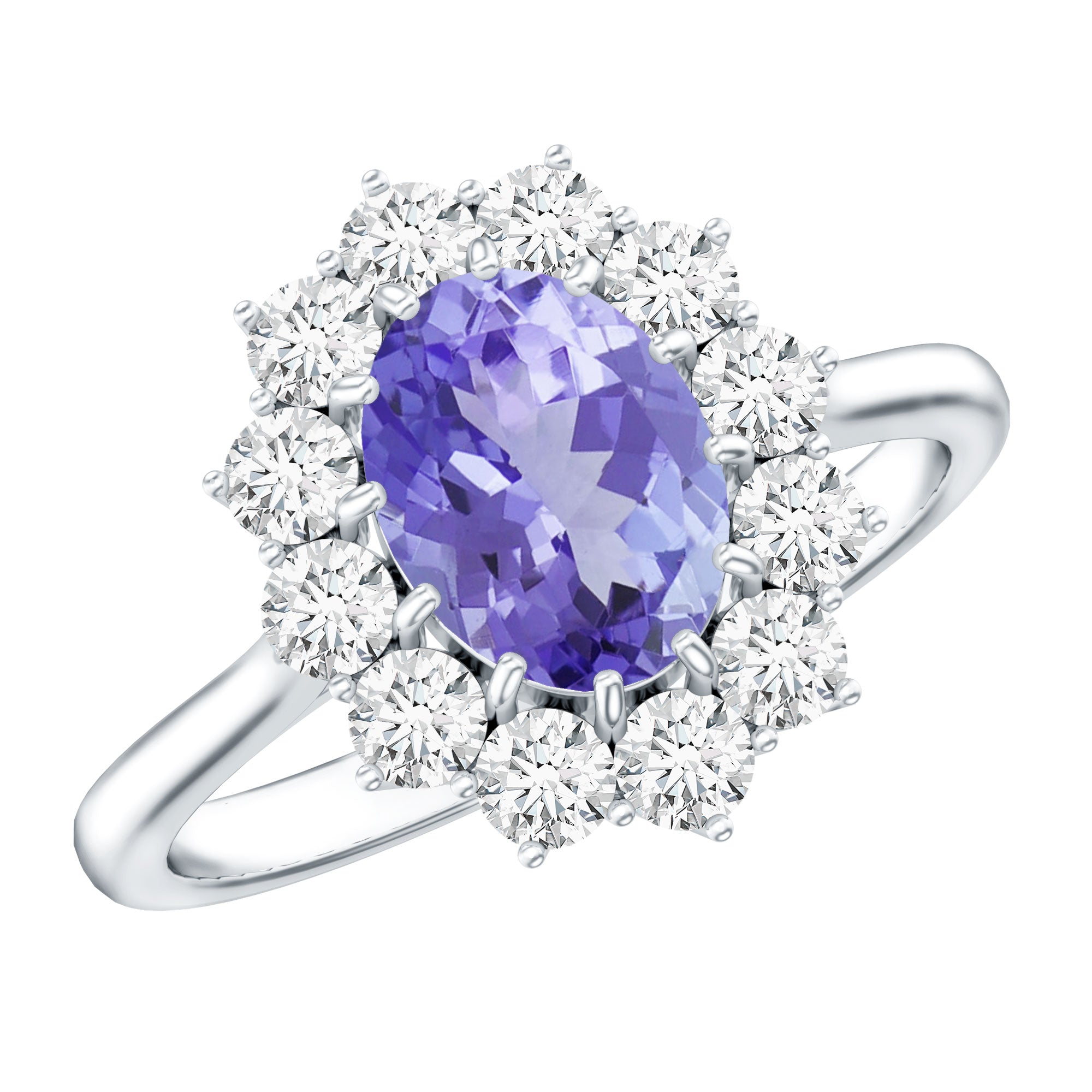 Tanzanite Engagement Ring – 1 Carat Oval Halo Ring with Moissanite Sparkle