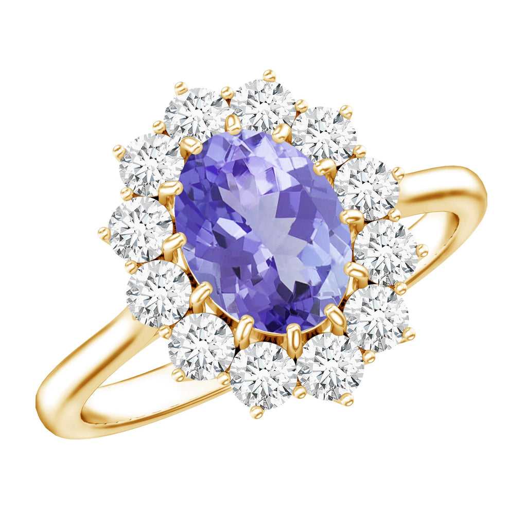 Tanzanite Engagement Ring – 1 Carat Oval Halo Ring with Moissanite Sparkle
