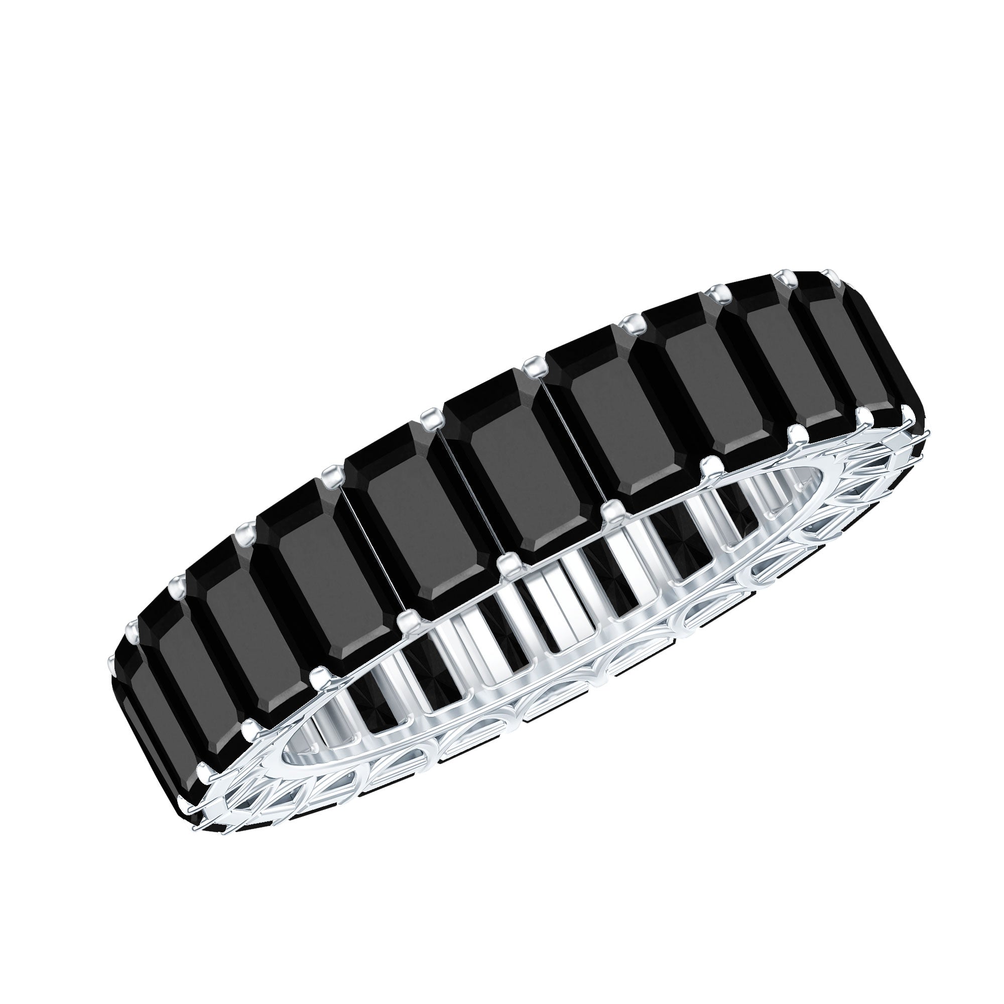 Black Onyx Emerald Cut Eternity Band in Shared Prong Setting