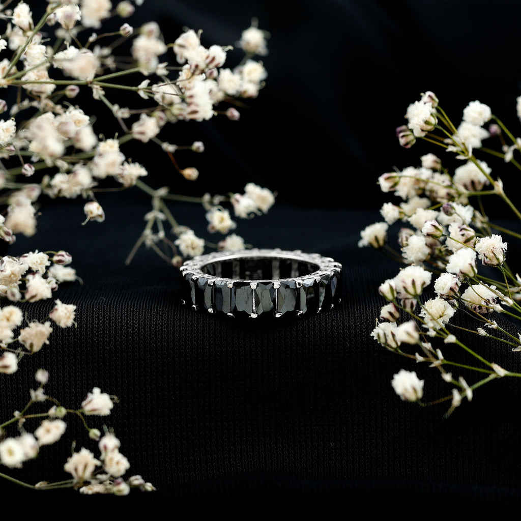 Black Onyx Emerald Cut Eternity Band in Shared Prong Setting