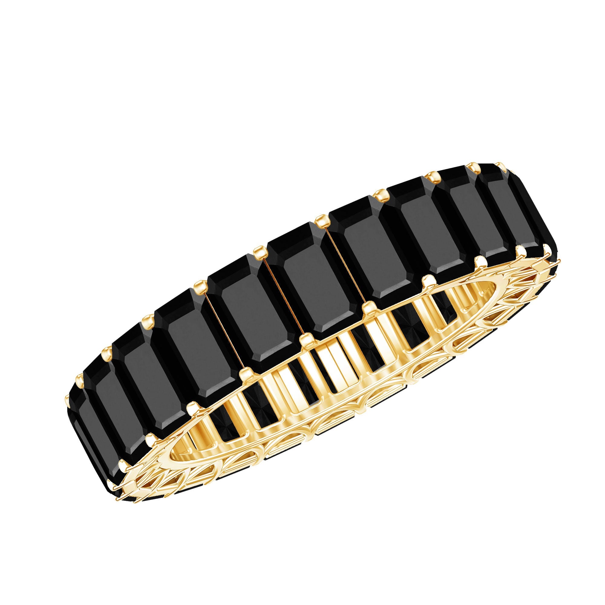 Black Onyx Emerald Cut Eternity Band in Shared Prong Setting