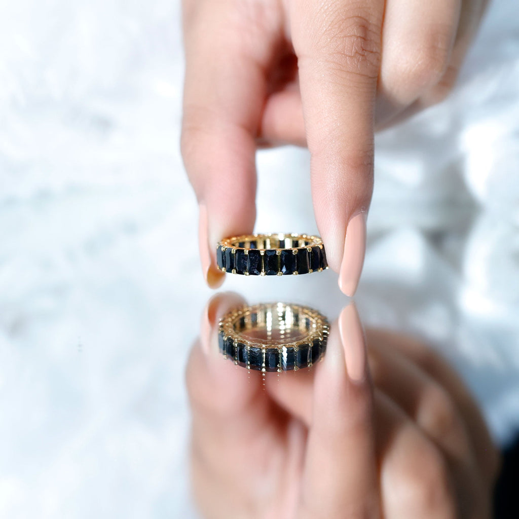 Black Onyx Emerald Cut Eternity Band in Shared Prong Setting