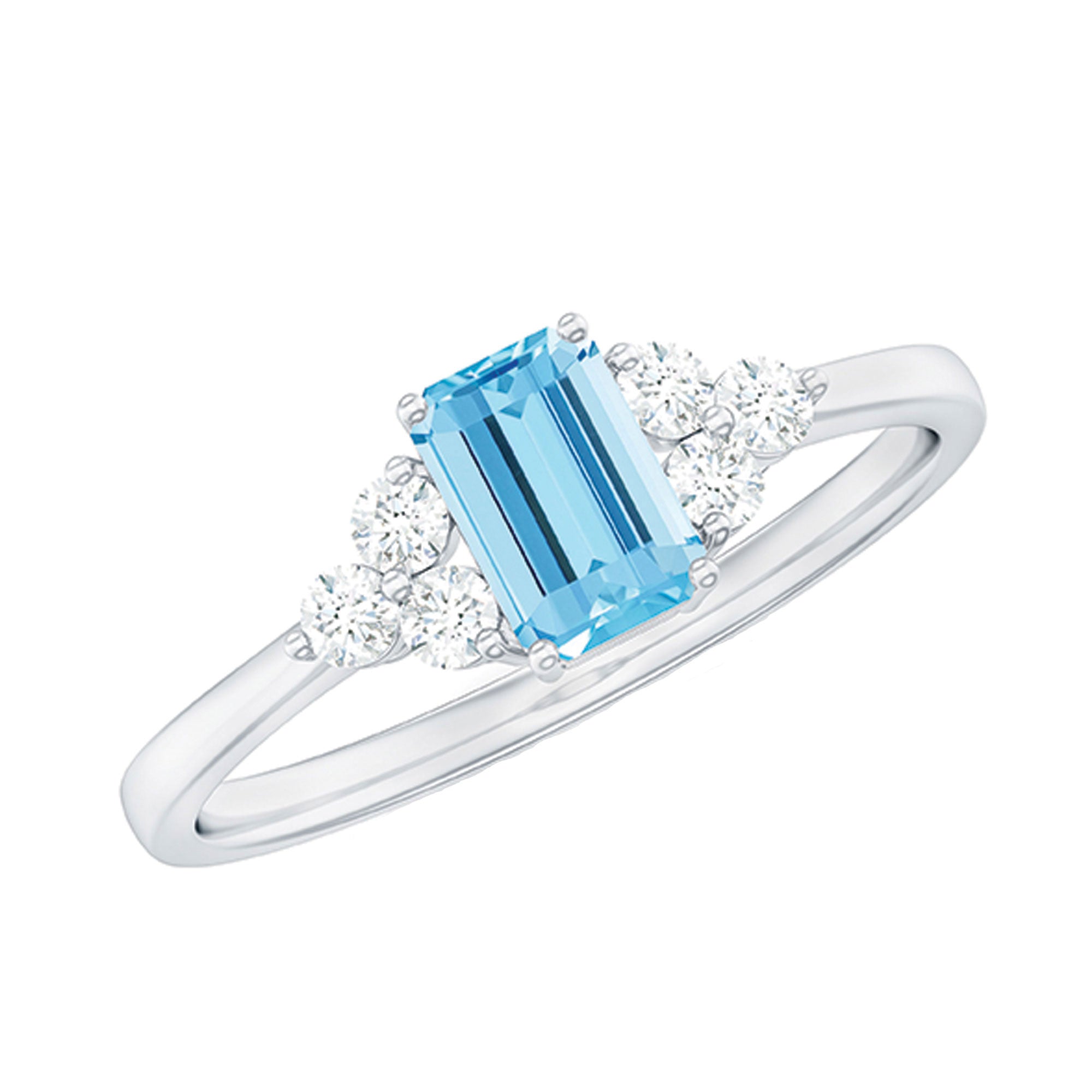Aquamarine Engagement Ring – Emerald Cut Aquamarine With Trio Diamond Design