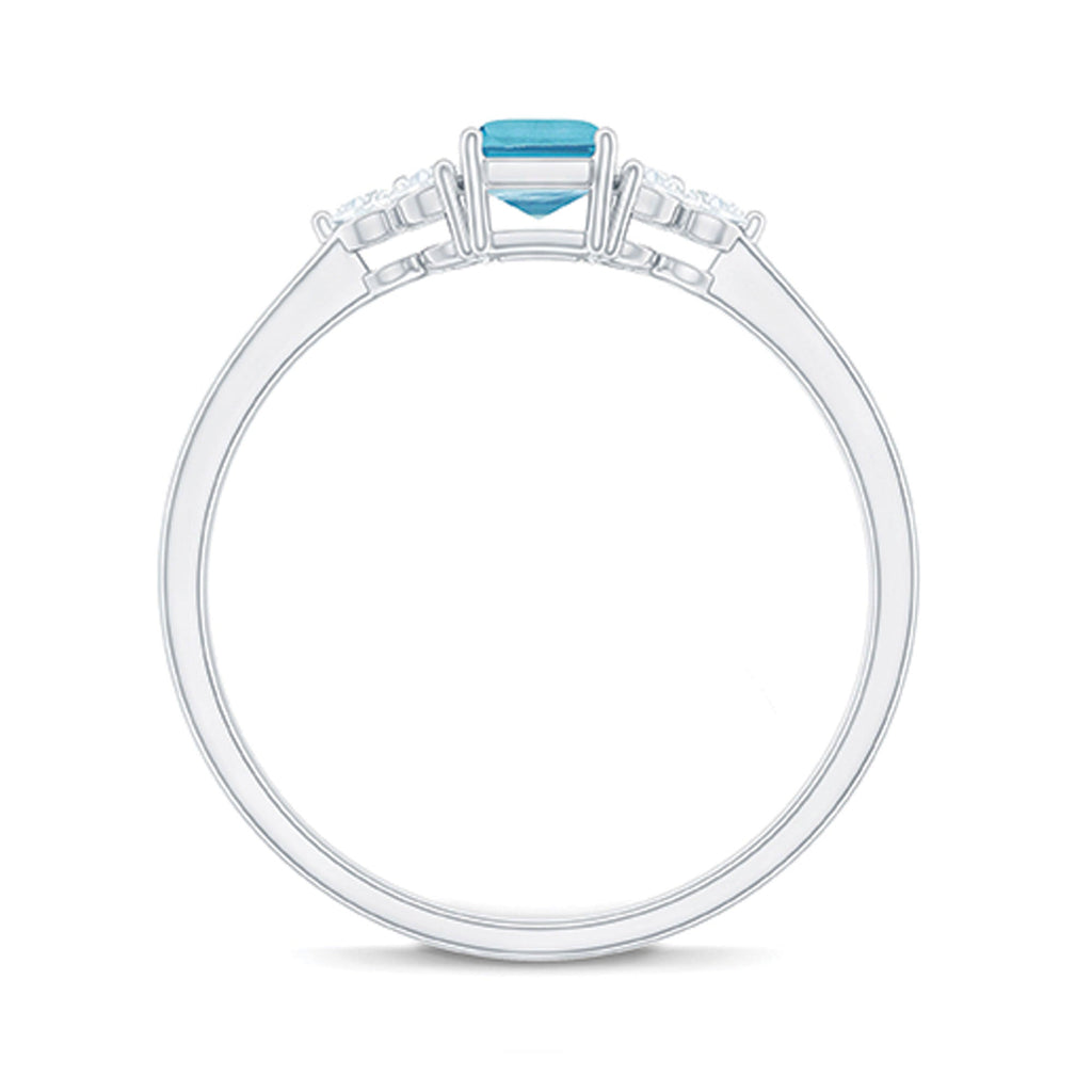 Aquamarine Engagement Ring – Emerald Cut Aquamarine With Trio Diamond Design
