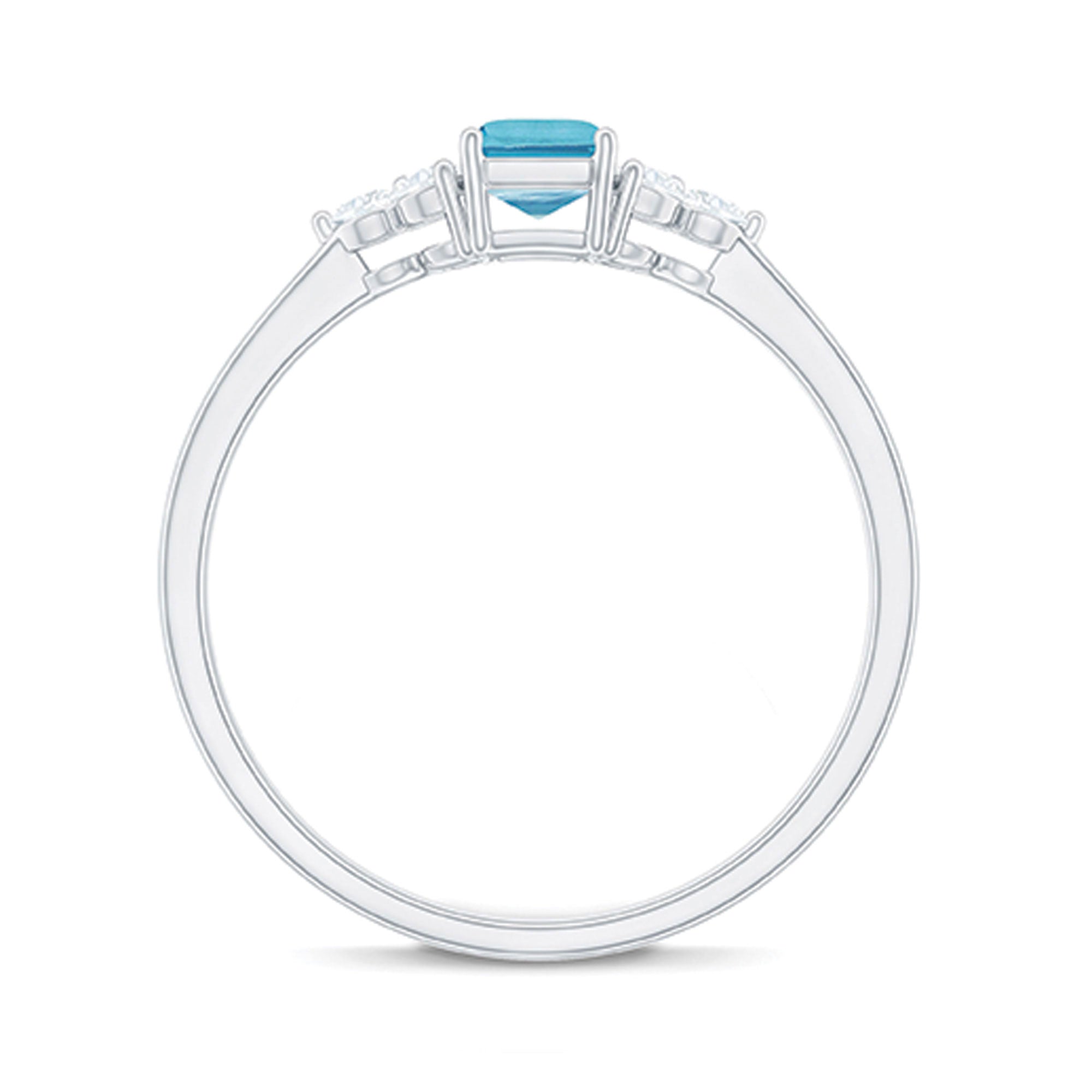 Aquamarine Engagement Ring – Emerald Cut Aquamarine With Trio Diamond Design