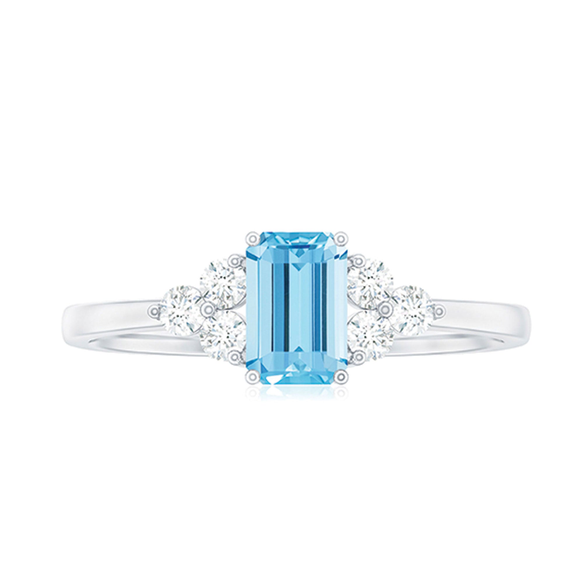 Aquamarine Engagement Ring – Emerald Cut Aquamarine With Trio Diamond Design