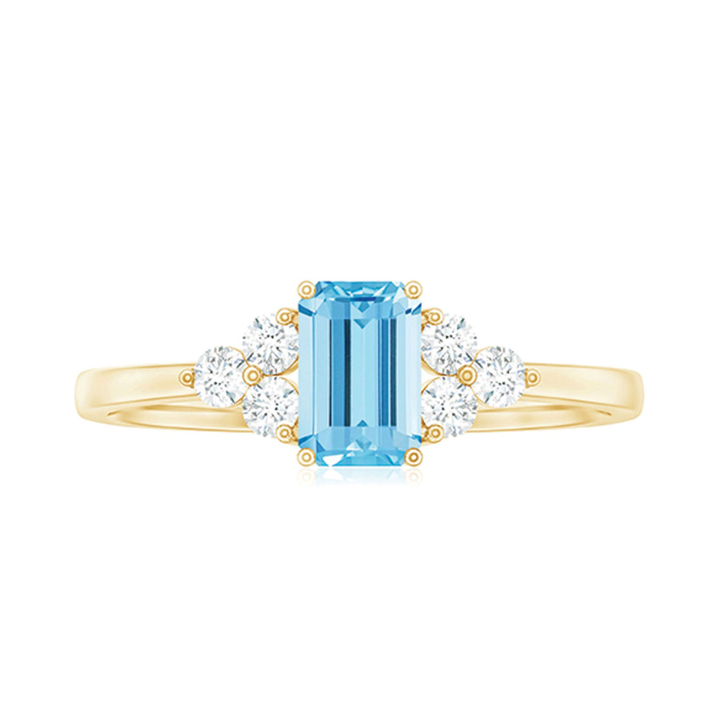 Aquamarine Engagement Ring – Emerald Cut Aquamarine With Trio Diamond Design