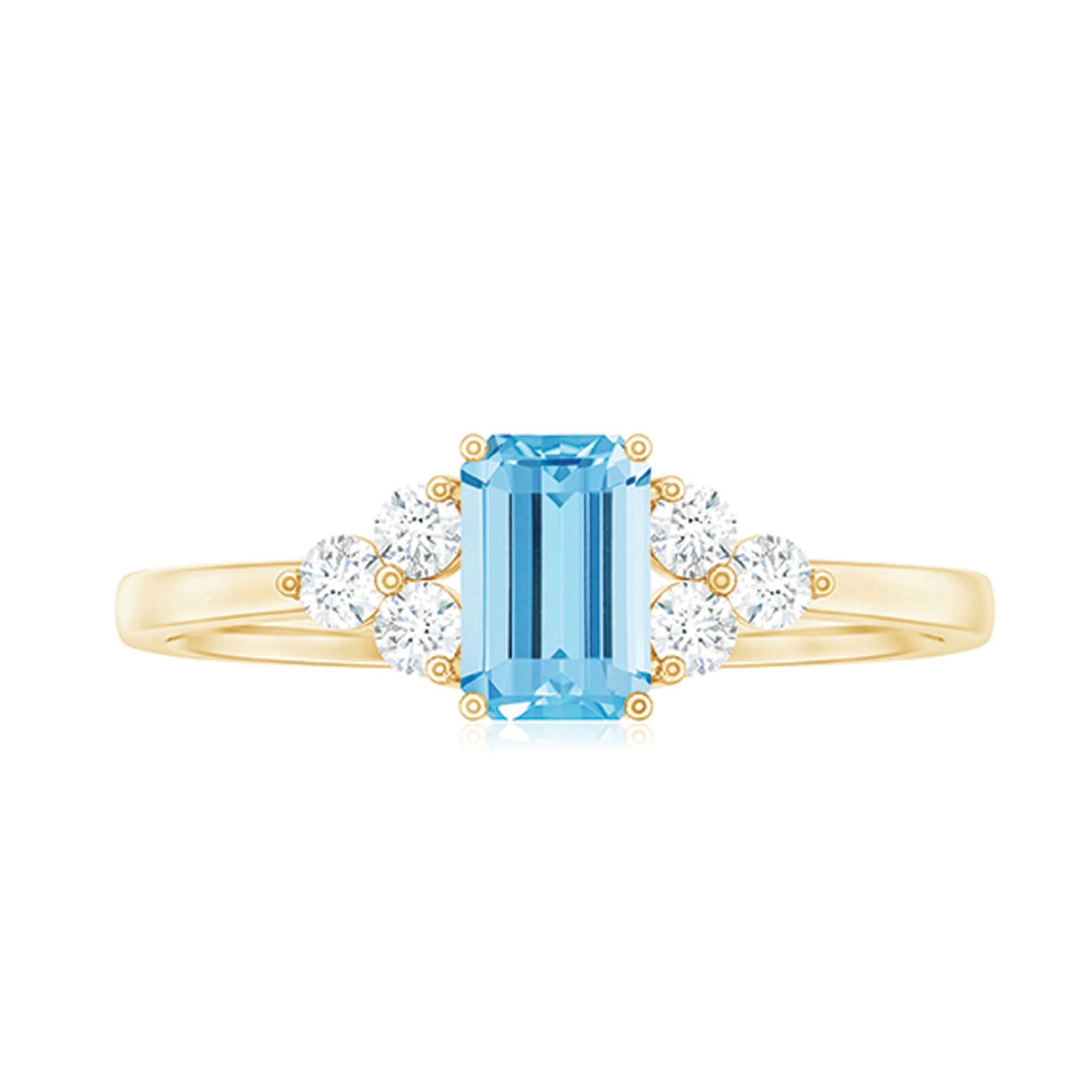 Aquamarine Engagement Ring – Emerald Cut Aquamarine With Trio Diamond Design