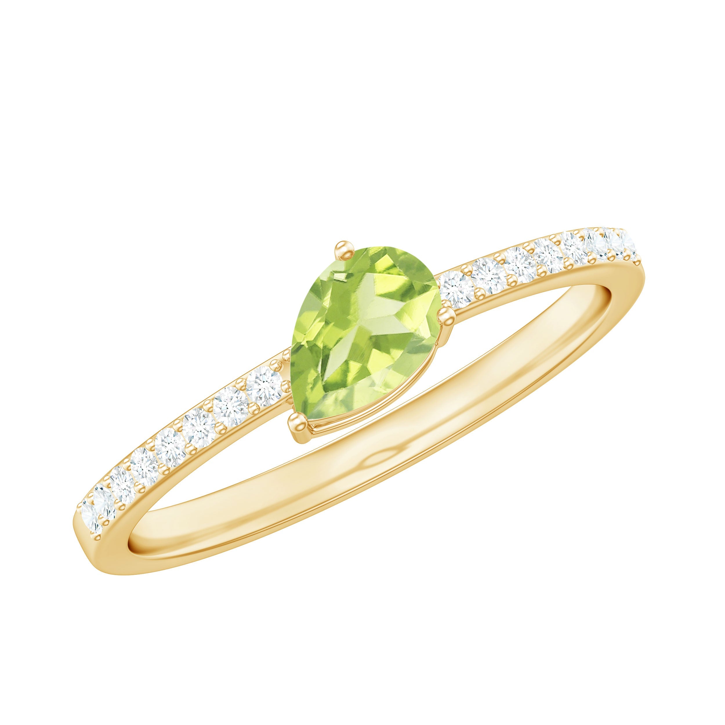 Peridot Engagement Ring - 1 Carat Pear Shape Natural Peridot with Diamond Accent
