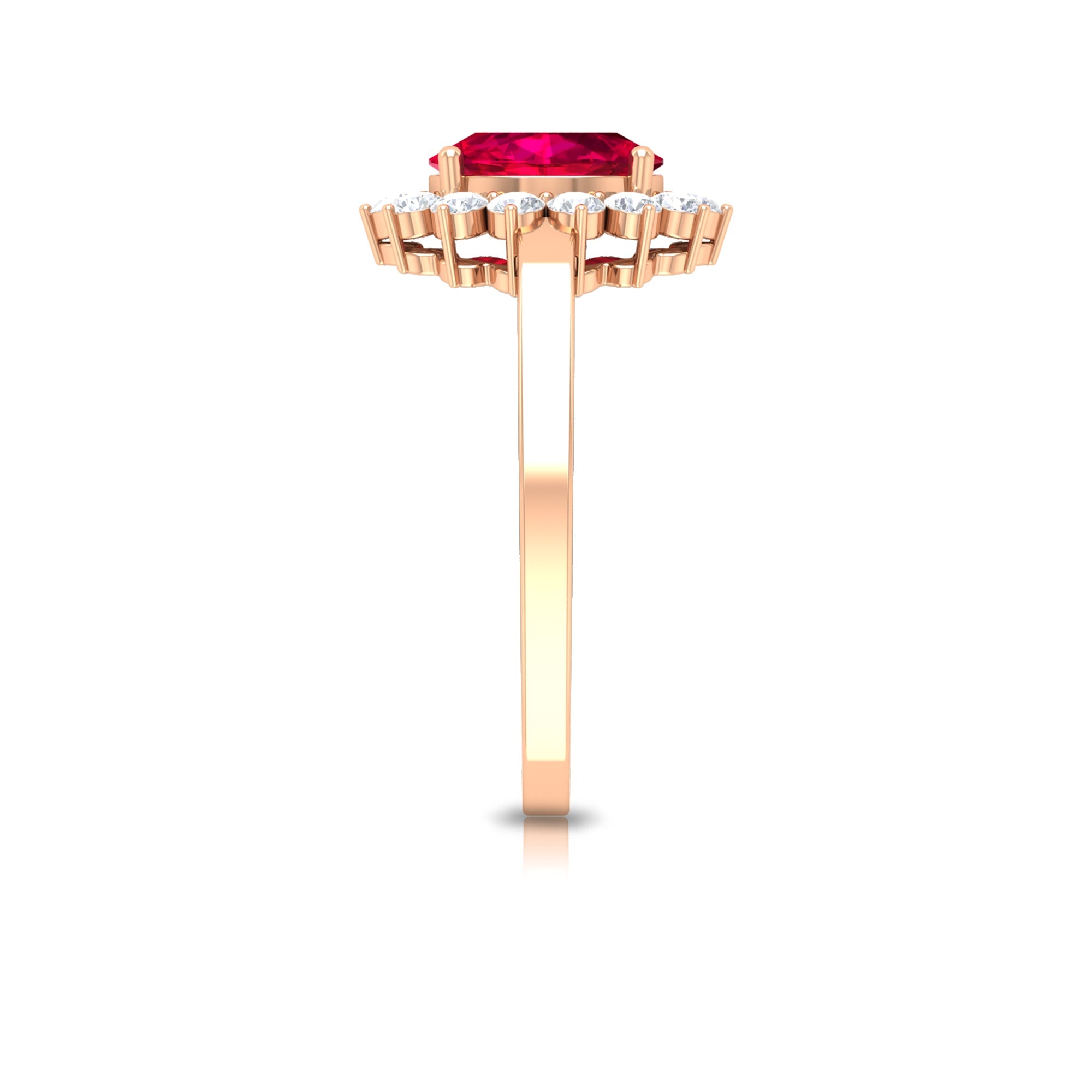 Ruby Engagement Ring – 0.6 Carat Oval Ruby with Diamond Halo in Prong Setting