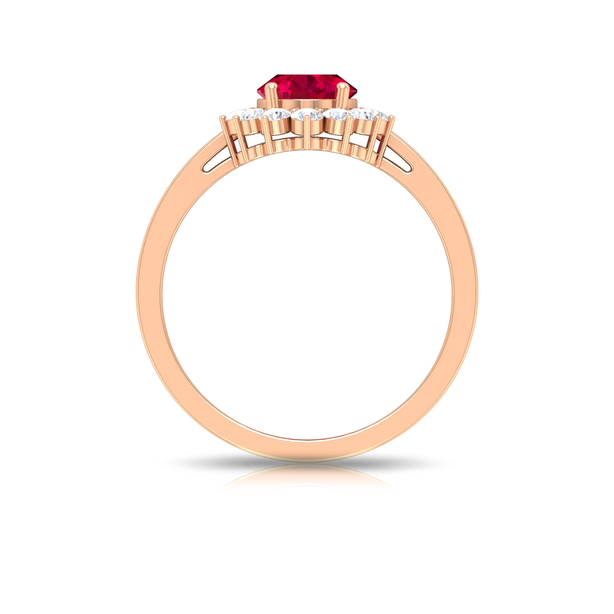 Ruby Engagement Ring – 0.6 Carat Oval Ruby with Diamond Halo in Prong Setting