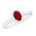 Ruby Engagement Ring – 0.6 Carat Oval Ruby with Diamond Halo in Prong Setting