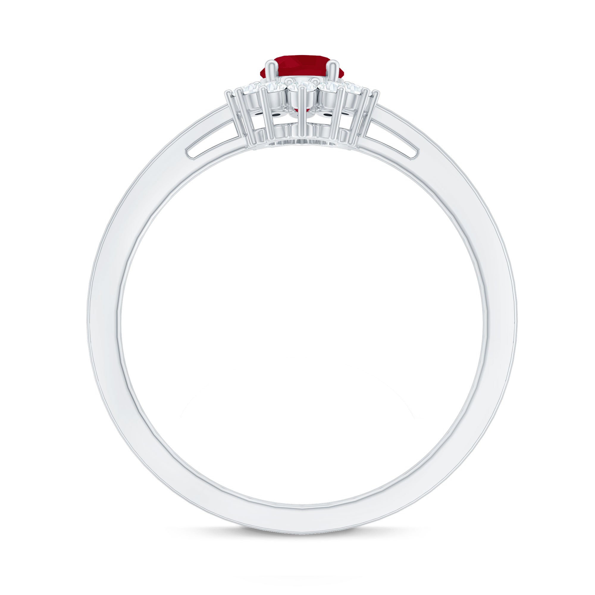Ruby Engagement Ring – 0.6 Carat Oval Ruby with Diamond Halo in Prong Setting