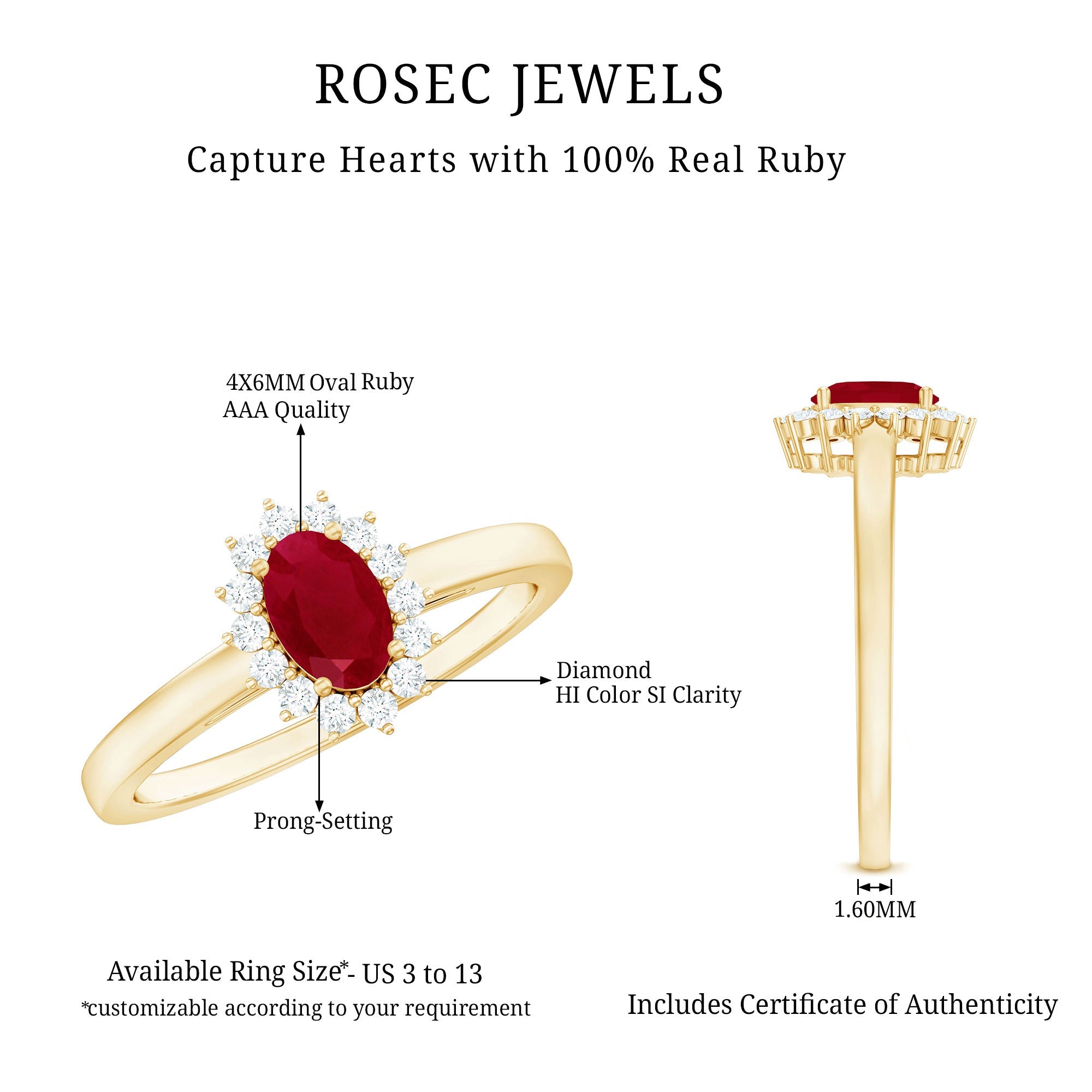 Ruby Engagement Ring – 0.6 Carat Oval Ruby with Diamond Halo in Prong Setting