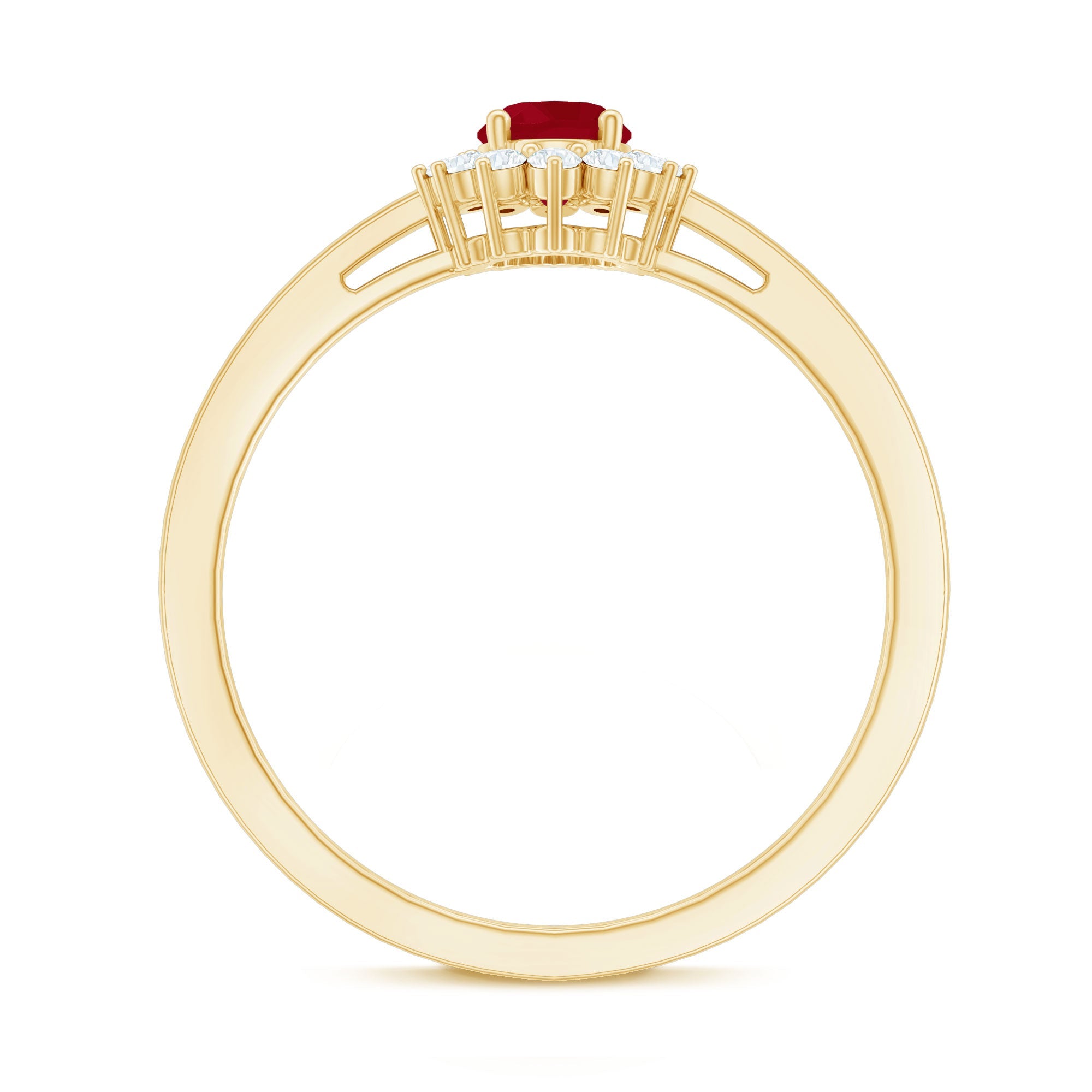 Ruby Engagement Ring – 0.6 Carat Oval Ruby with Diamond Halo in Prong Setting