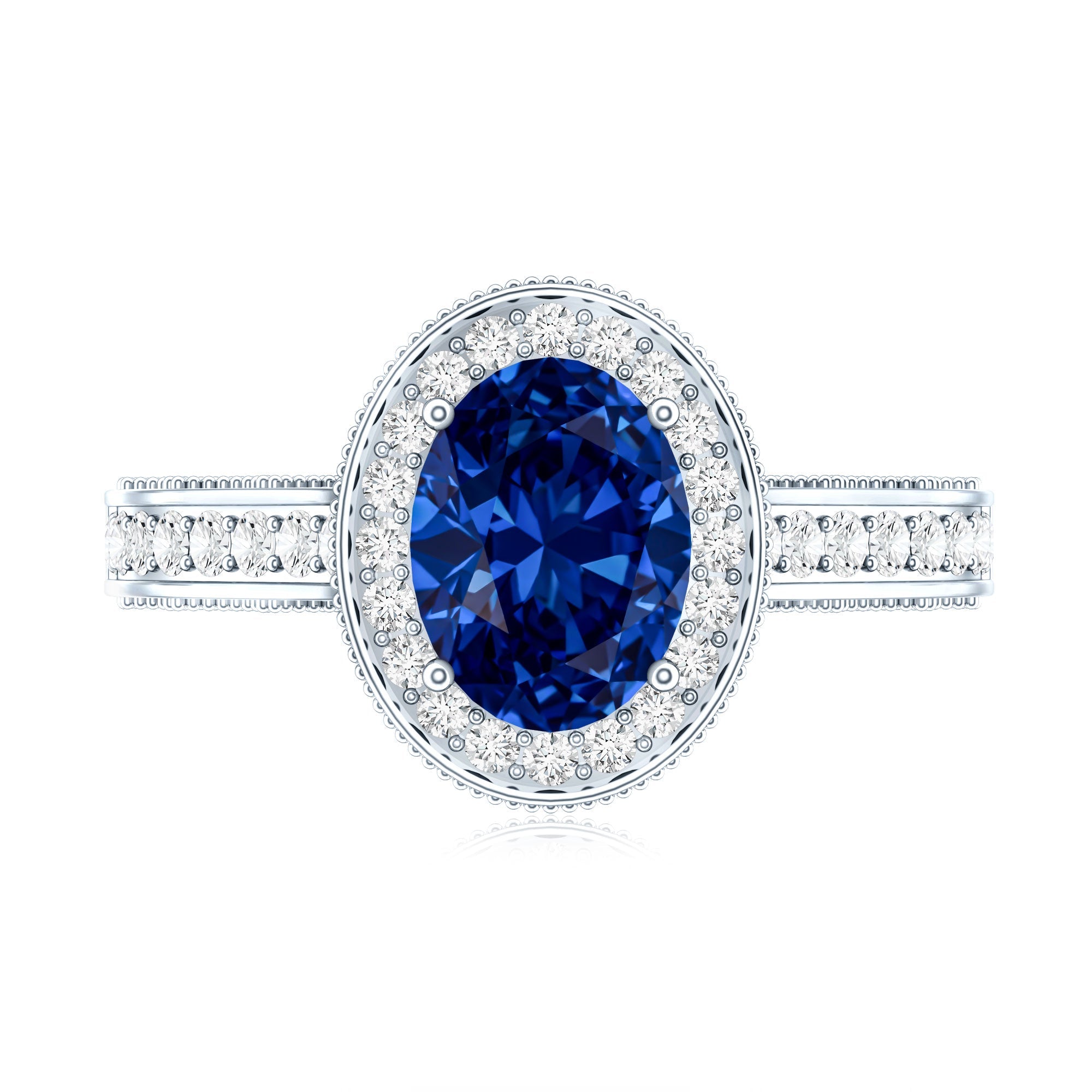 Certified 1.5 Carat Lab Grown Blue Sapphire Engagement Ring with Diamond Halo