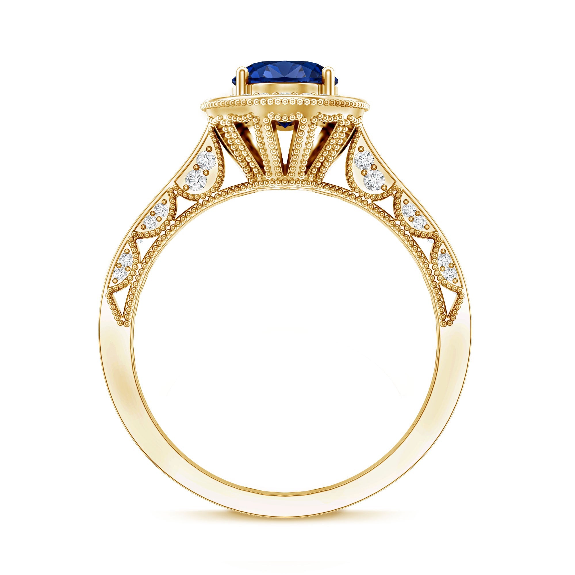 Certified 1.5 Carat Lab Grown Blue Sapphire Engagement Ring with Diamond Halo