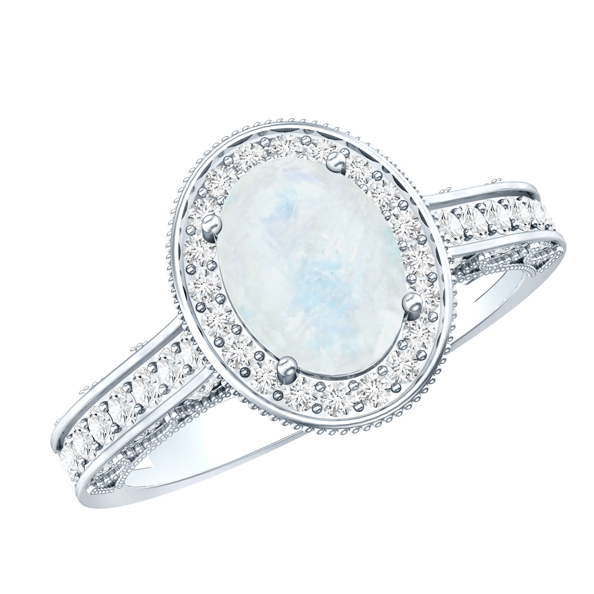 1.50 CT Moonstone and Diamond Engagement Ring with Milgrain Details