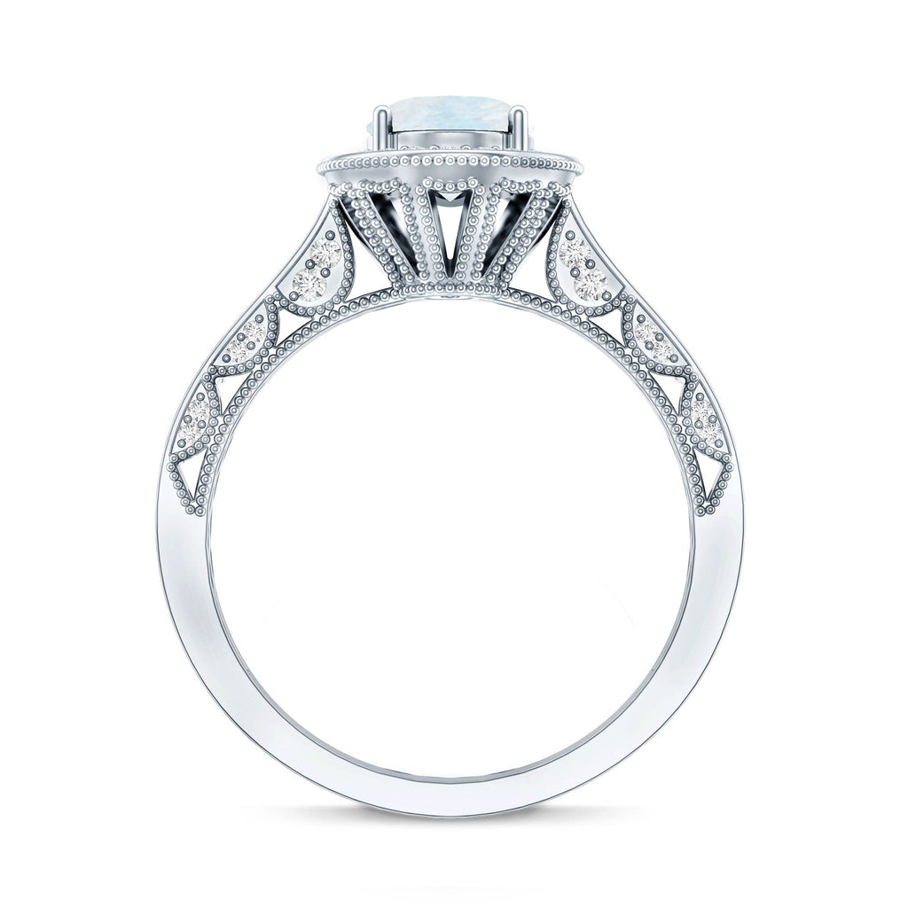 1.50 CT Moonstone and Diamond Engagement Ring with Milgrain Details