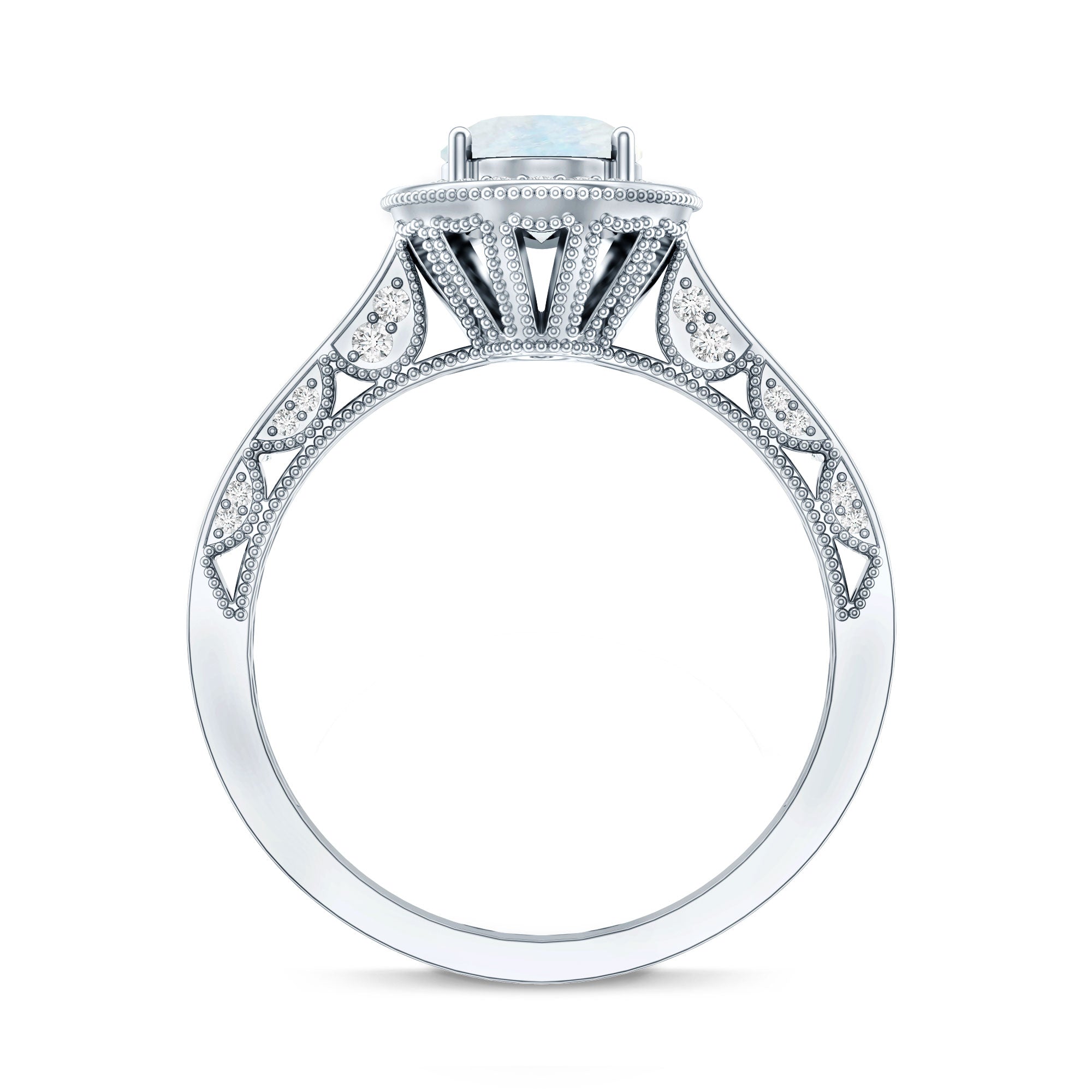 1.50 CT Moonstone and Diamond Engagement Ring with Milgrain Details