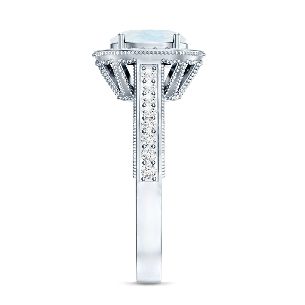 1.50 CT Moonstone and Diamond Engagement Ring with Milgrain Details