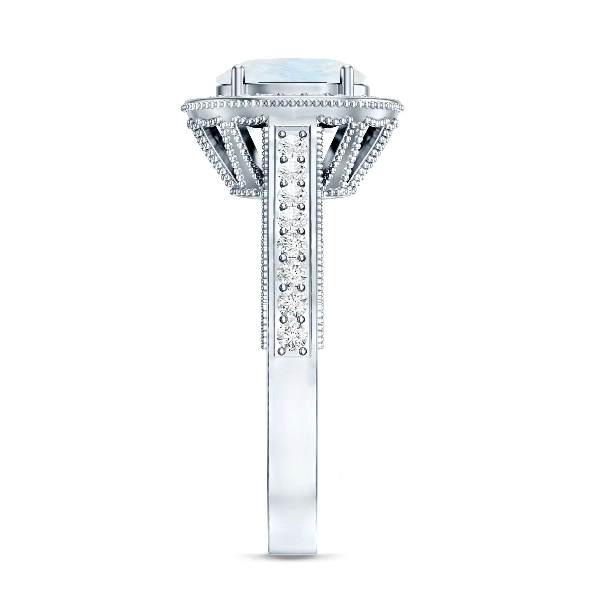 1.50 CT Moonstone and Diamond Engagement Ring with Milgrain Details