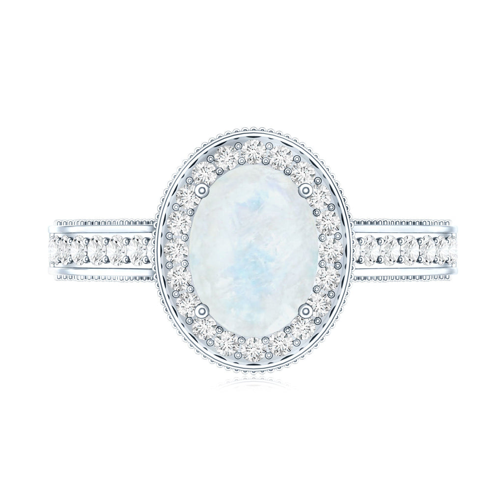 1.50 CT Moonstone and Diamond Engagement Ring with Milgrain Details