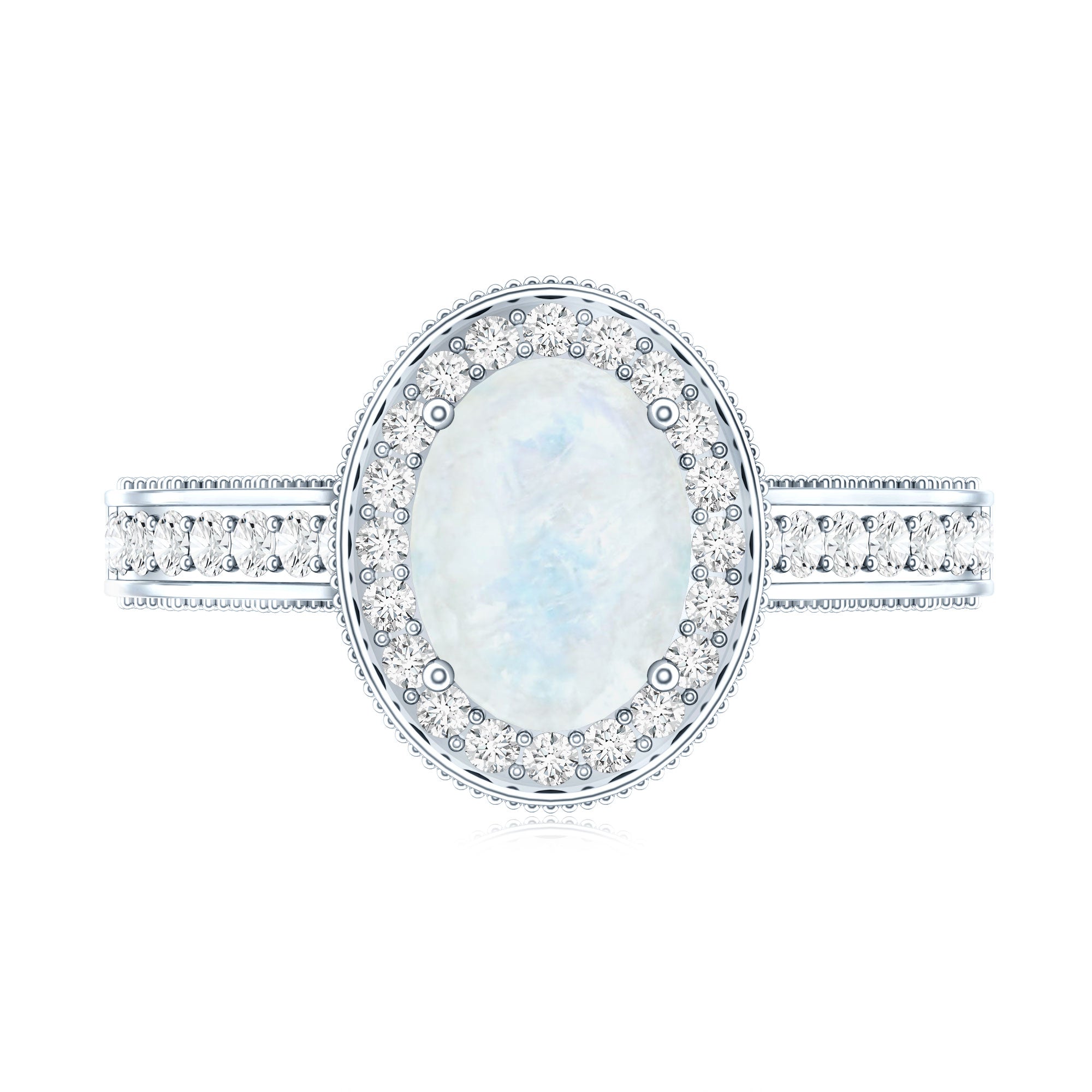1.50 CT Moonstone and Diamond Engagement Ring with Milgrain Details