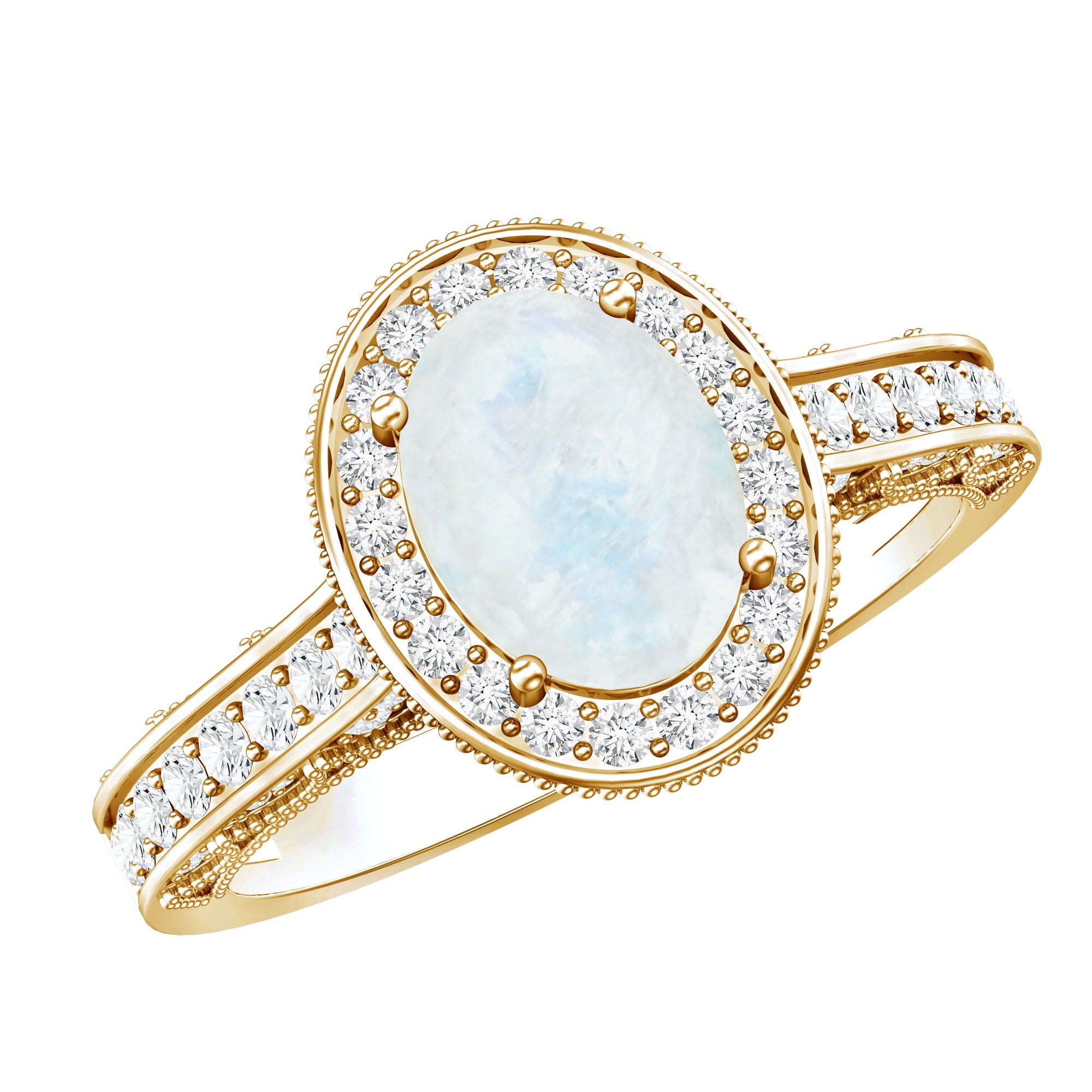 Moonstone Engagement Ring – Oval AAA Quality Moonstone With Diamonds In Solid Gold