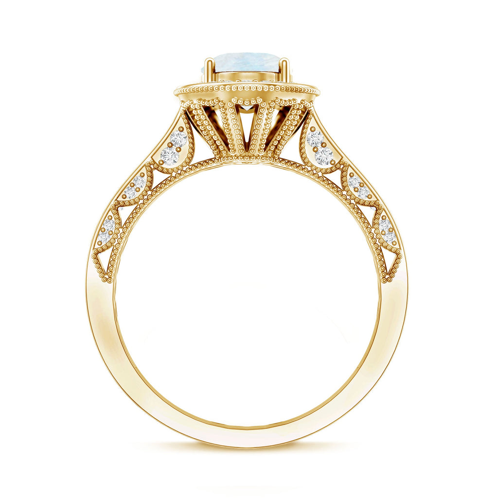 1.50 CT Moonstone and Diamond Engagement Ring with Milgrain Details