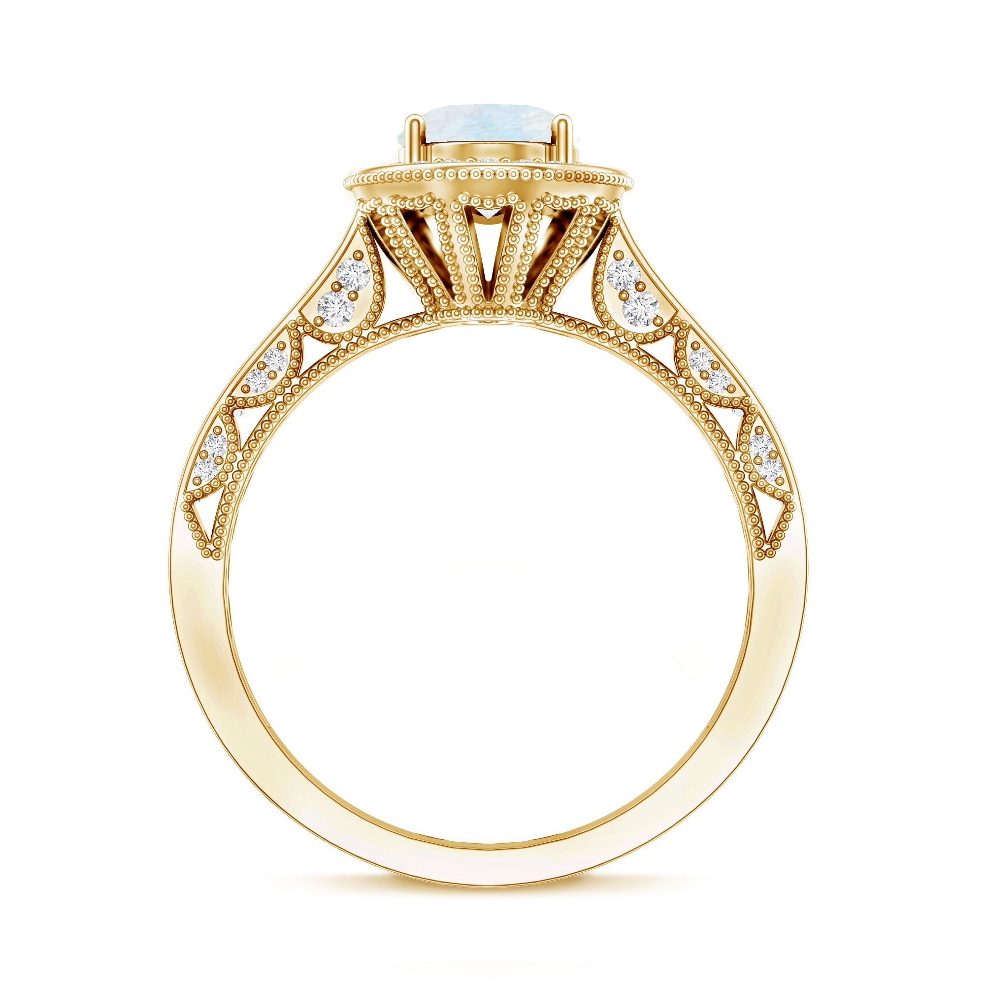1.50 CT Moonstone and Diamond Engagement Ring with Milgrain Details