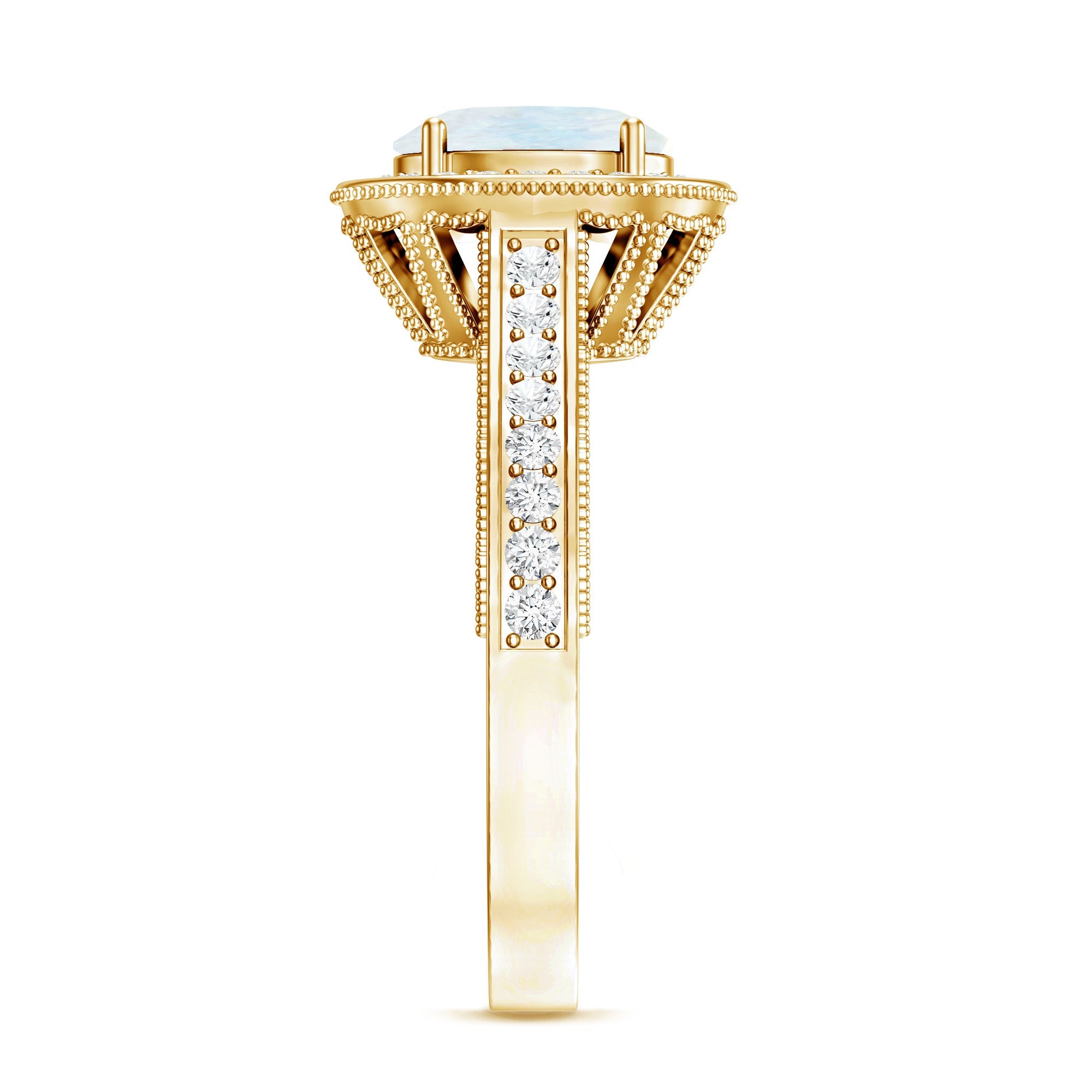 1.50 CT Moonstone and Diamond Engagement Ring with Milgrain Details