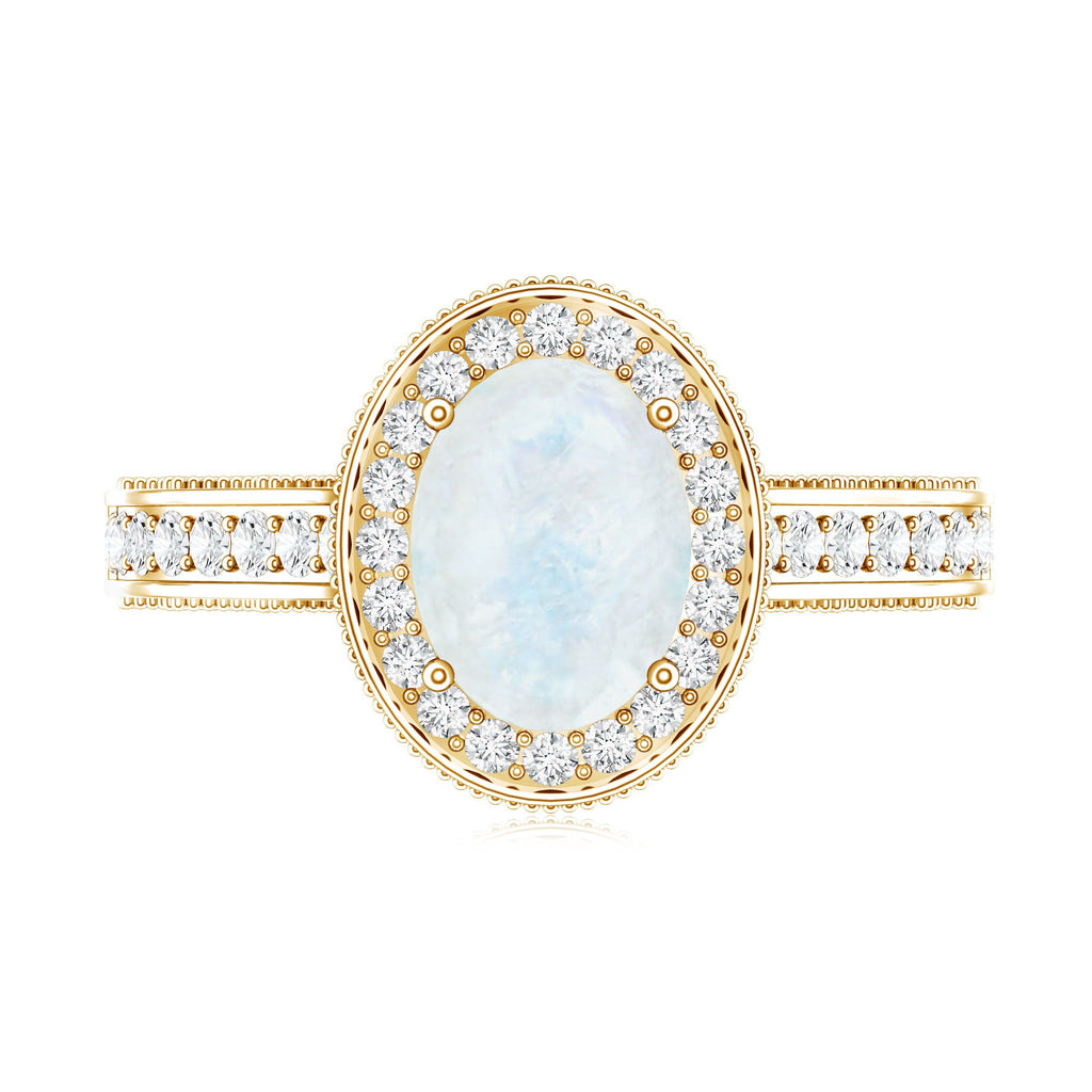 1.50 CT Moonstone and Diamond Engagement Ring with Milgrain Details