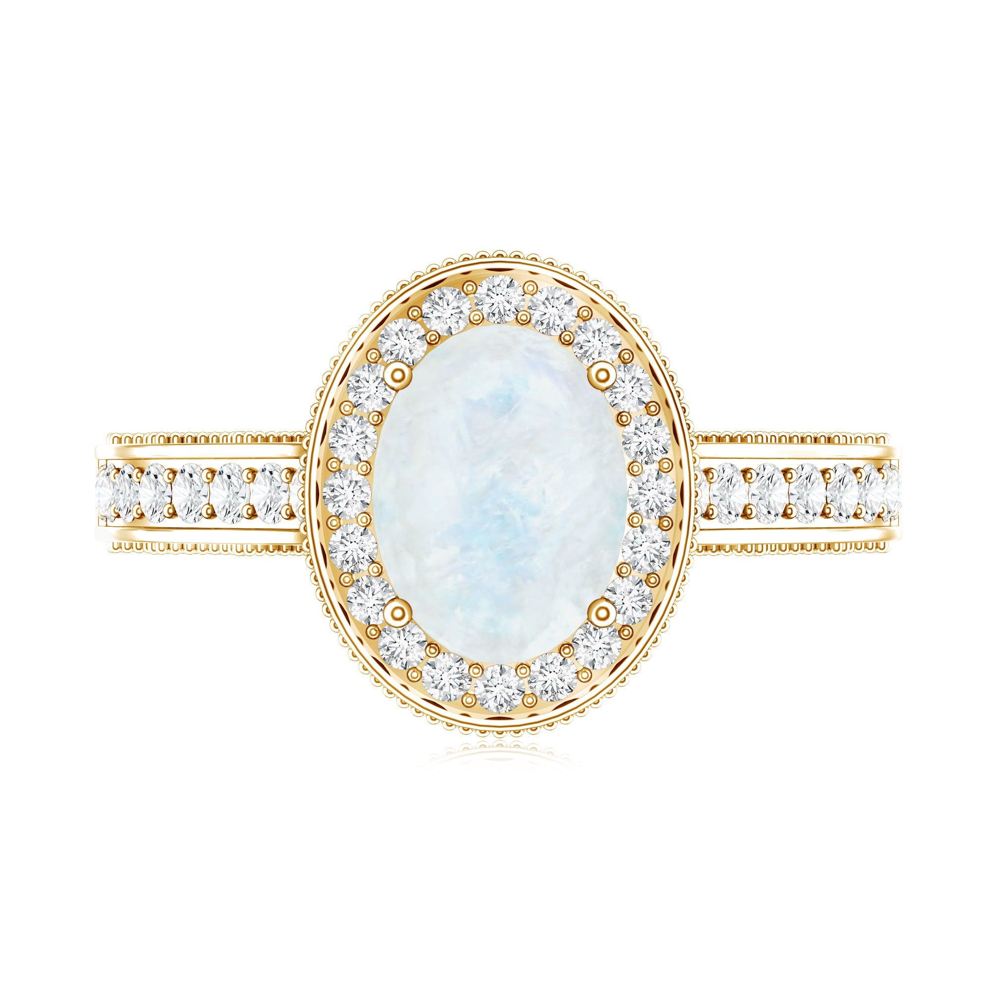 1.50 CT Moonstone and Diamond Engagement Ring with Milgrain Details