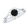 0.4 Carat Black Onyx Floral Engagement Ring with Diamond Halo