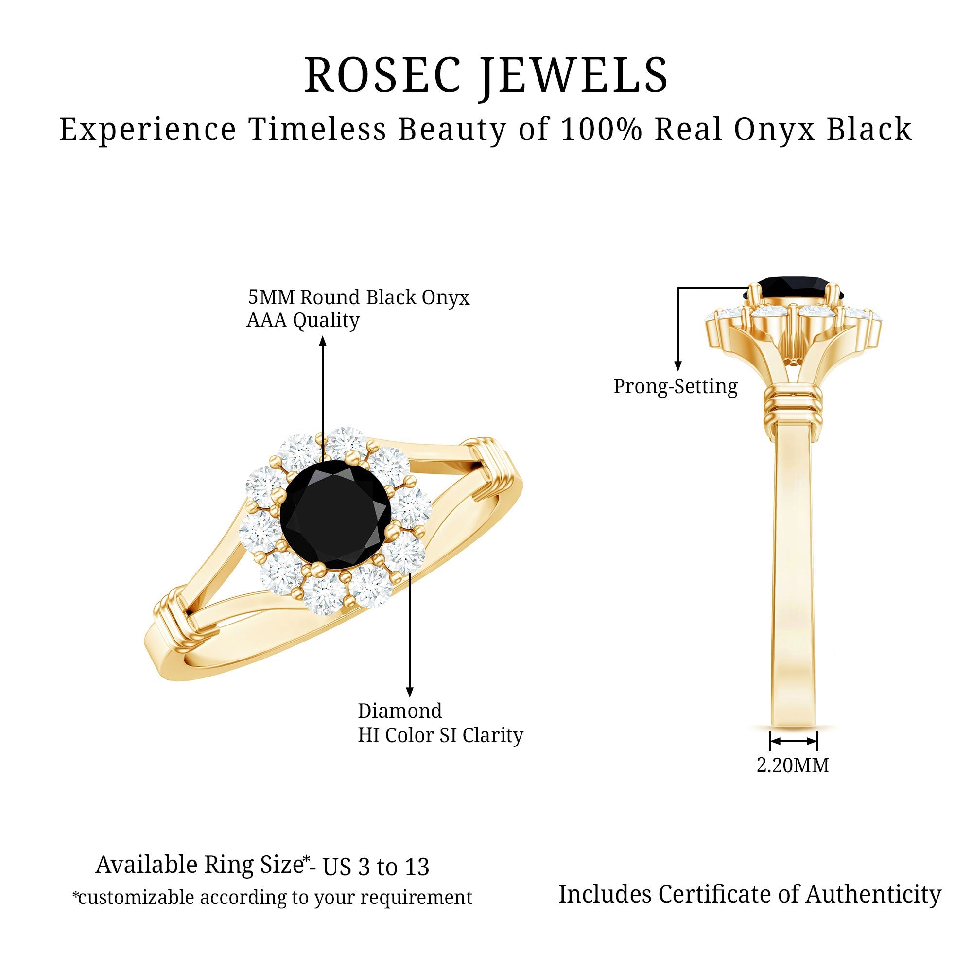 0.4 Carat Black Onyx Floral Engagement Ring with Diamond Halo