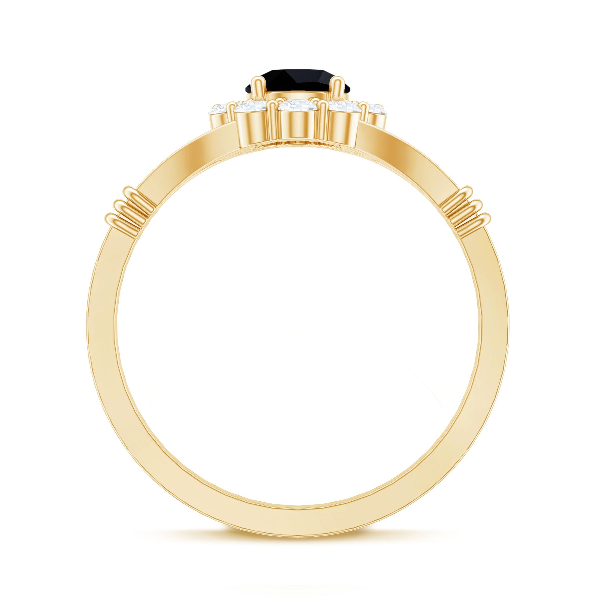 0.4 Carat Black Onyx Floral Engagement Ring with Diamond Halo