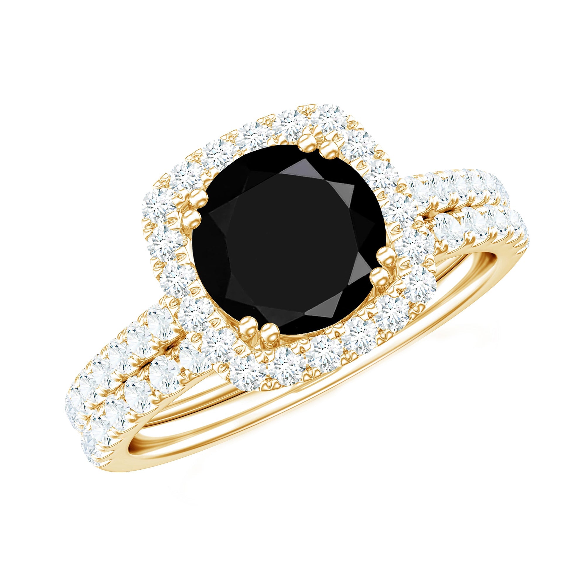 Natural Black Spinel Wedding Bridal Ring Set with Moissanite