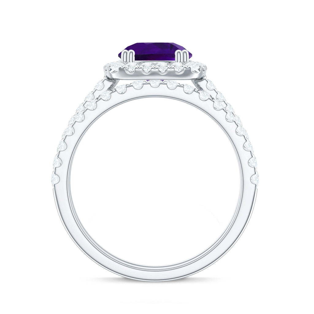 Real 1.2 Carat Amethyst Wedding Engagement Ring Set with Moissanite