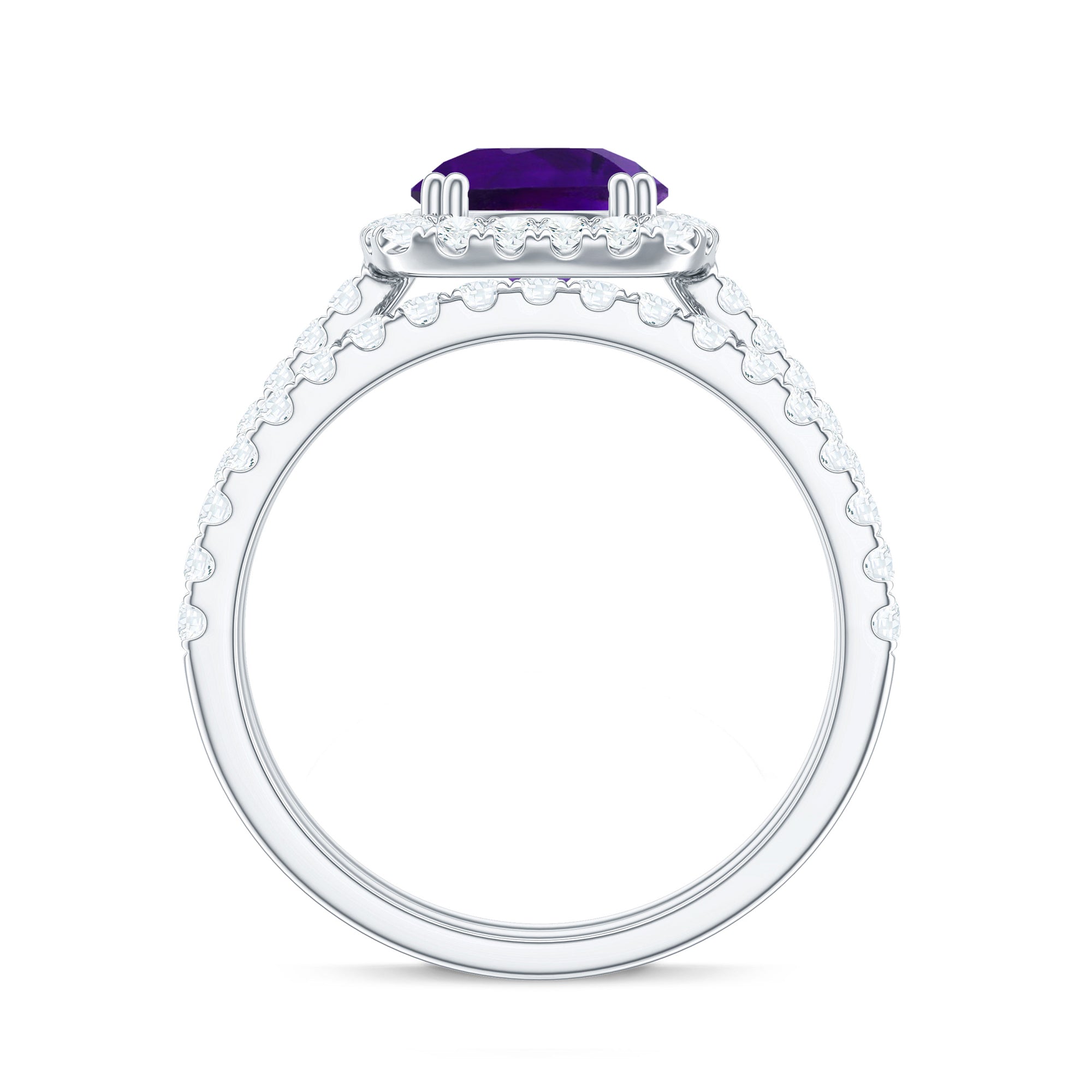 Real 1.2 Carat Amethyst Wedding Engagement Ring Set with Moissanite