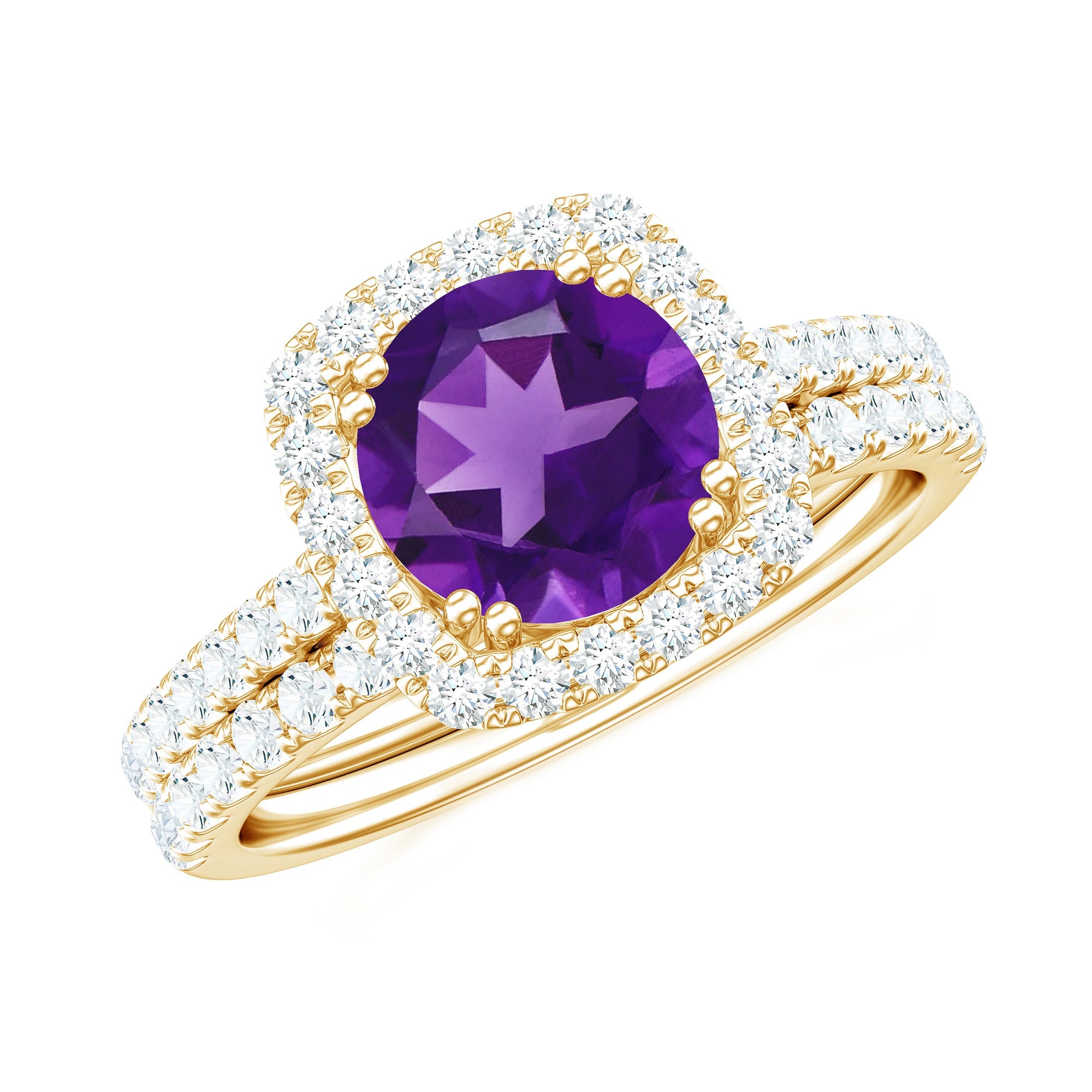 Real 1.2 Carat Amethyst Wedding Engagement Ring Set with Moissanite