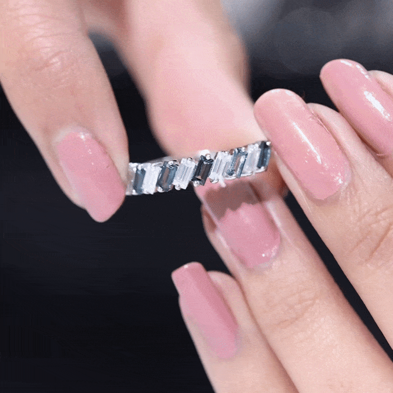 London Blue Topaz and Moissanite Baguette Eternity Ring
