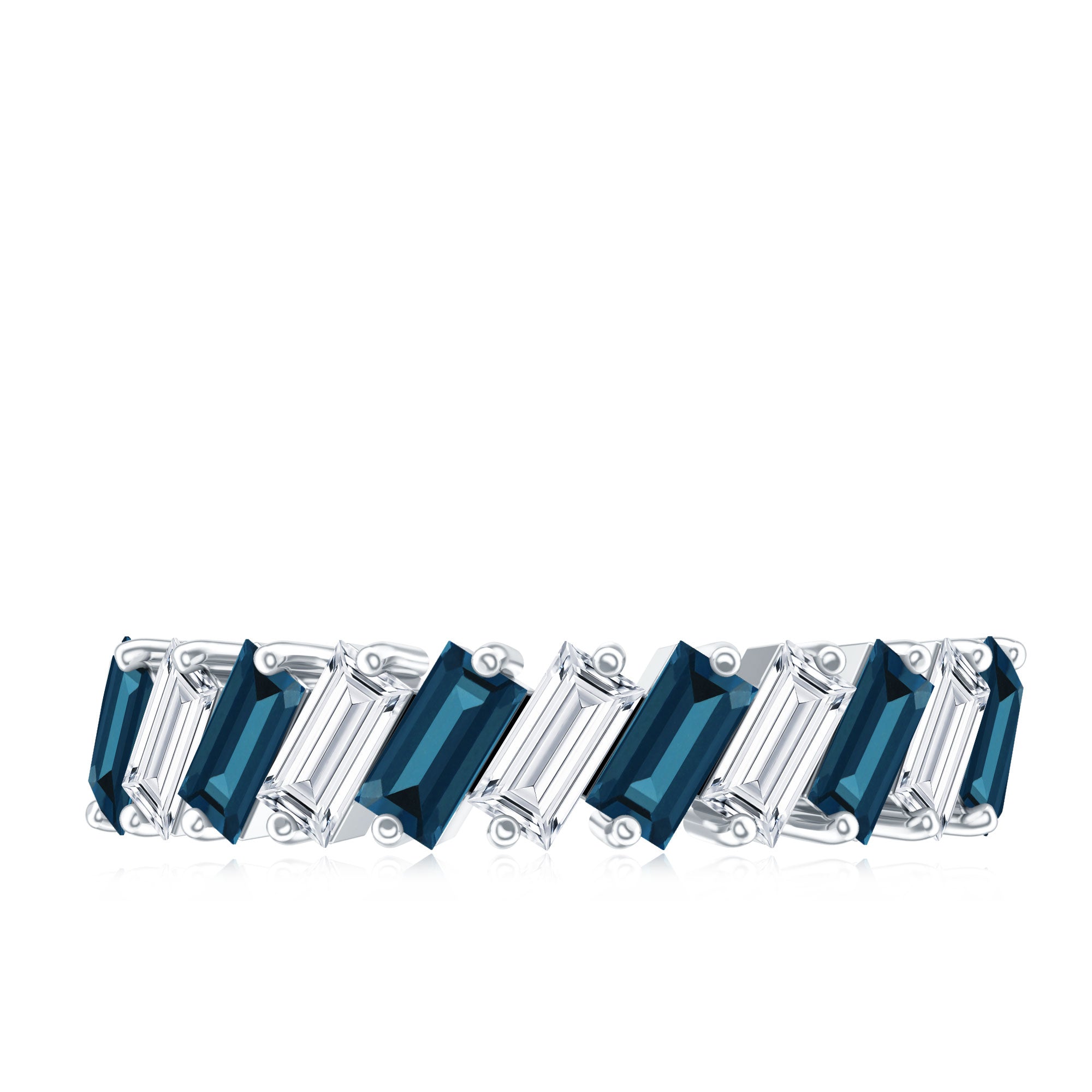 London Blue Topaz and Moissanite Baguette Eternity Ring