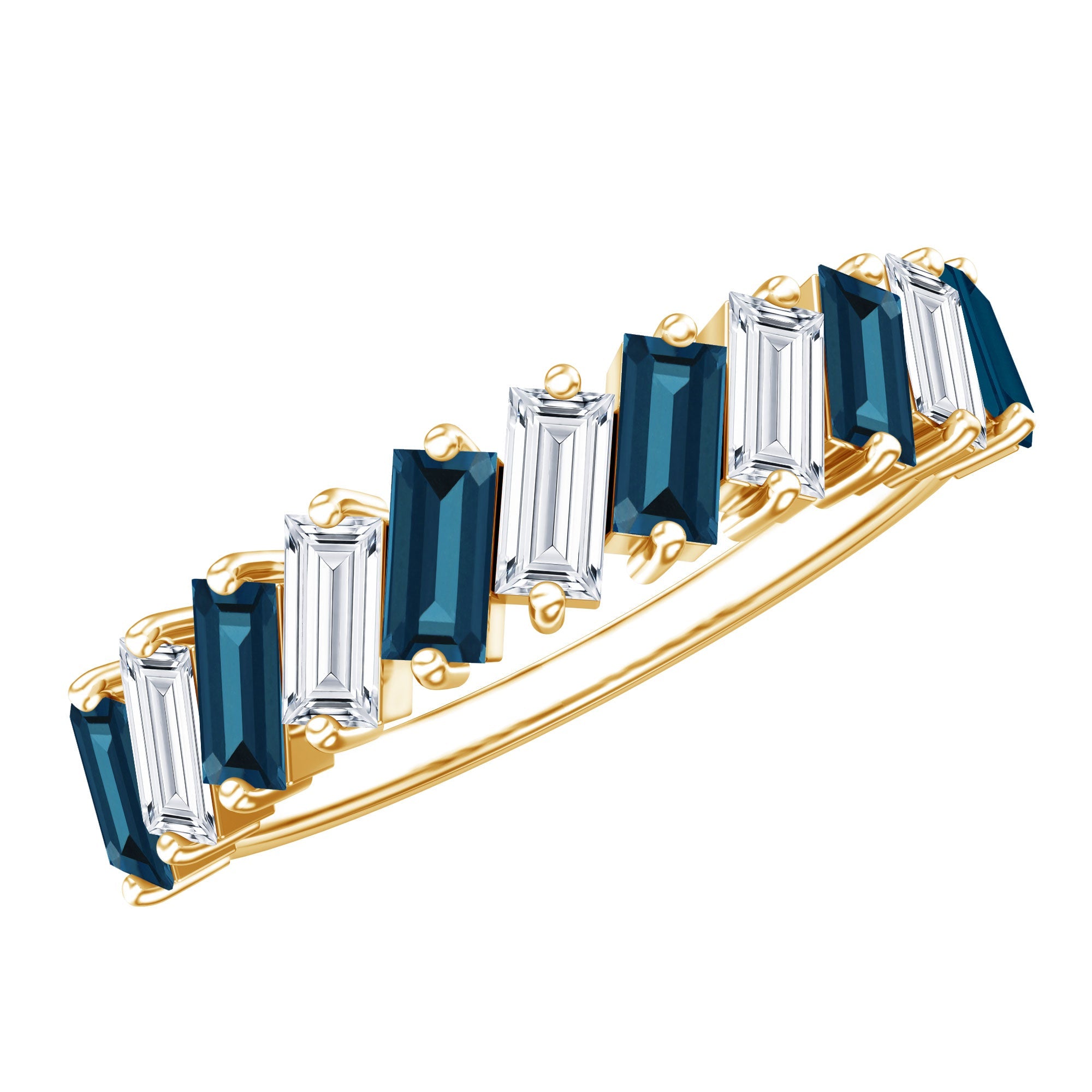 London Blue Topaz and Moissanite Baguette Eternity Ring