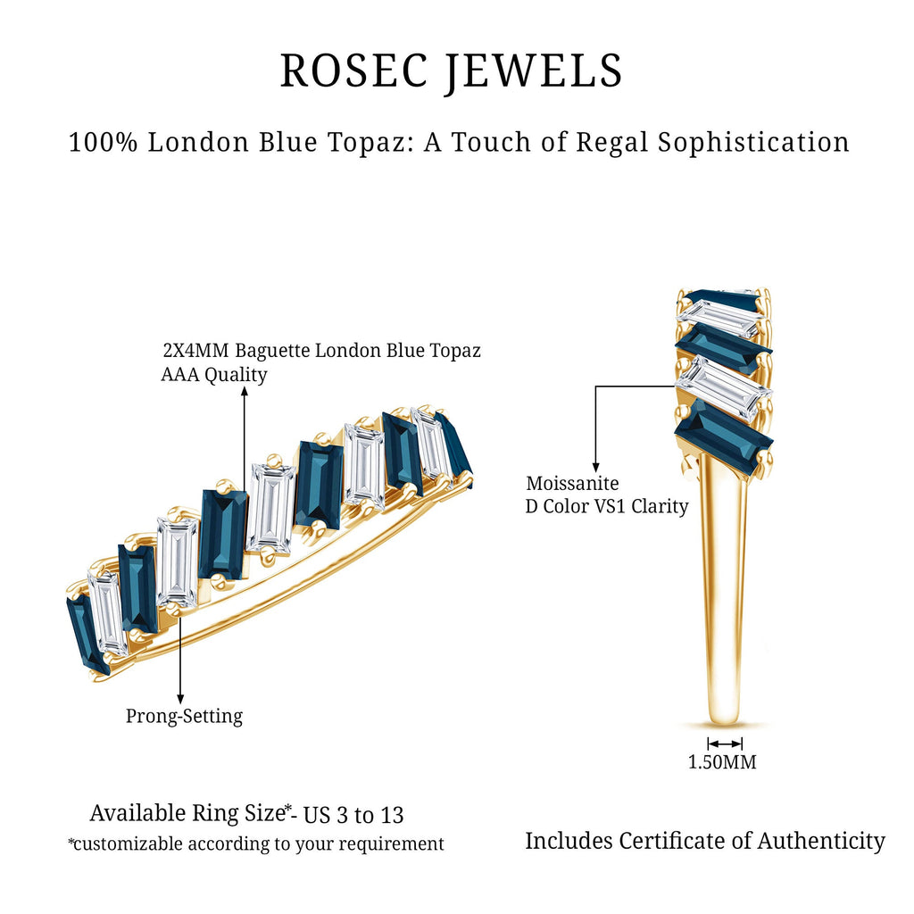 London Blue Topaz and Moissanite Baguette Eternity Ring