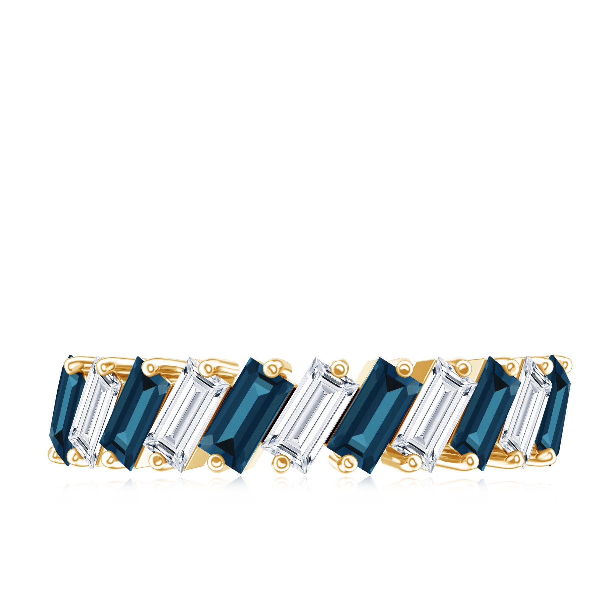London Blue Topaz and Moissanite Baguette Eternity Ring